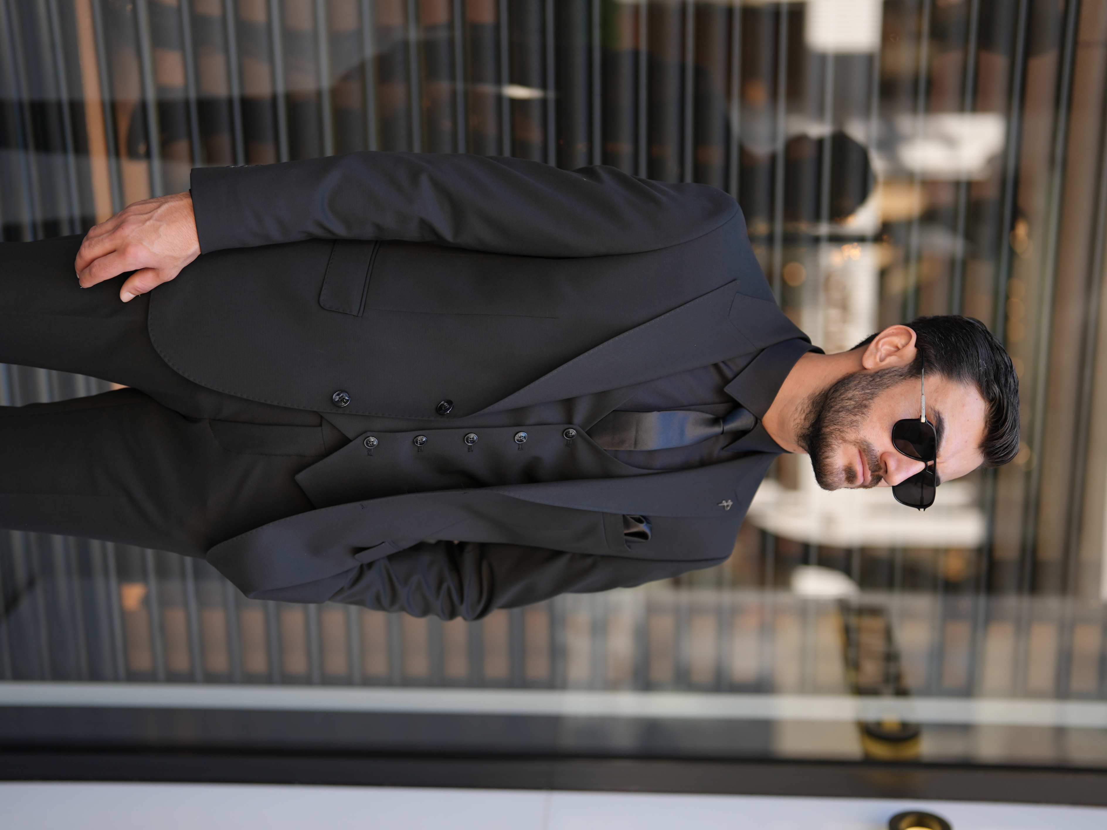 Erkek Slim Fit İtalyan Stil Takım Elbise - Siyah