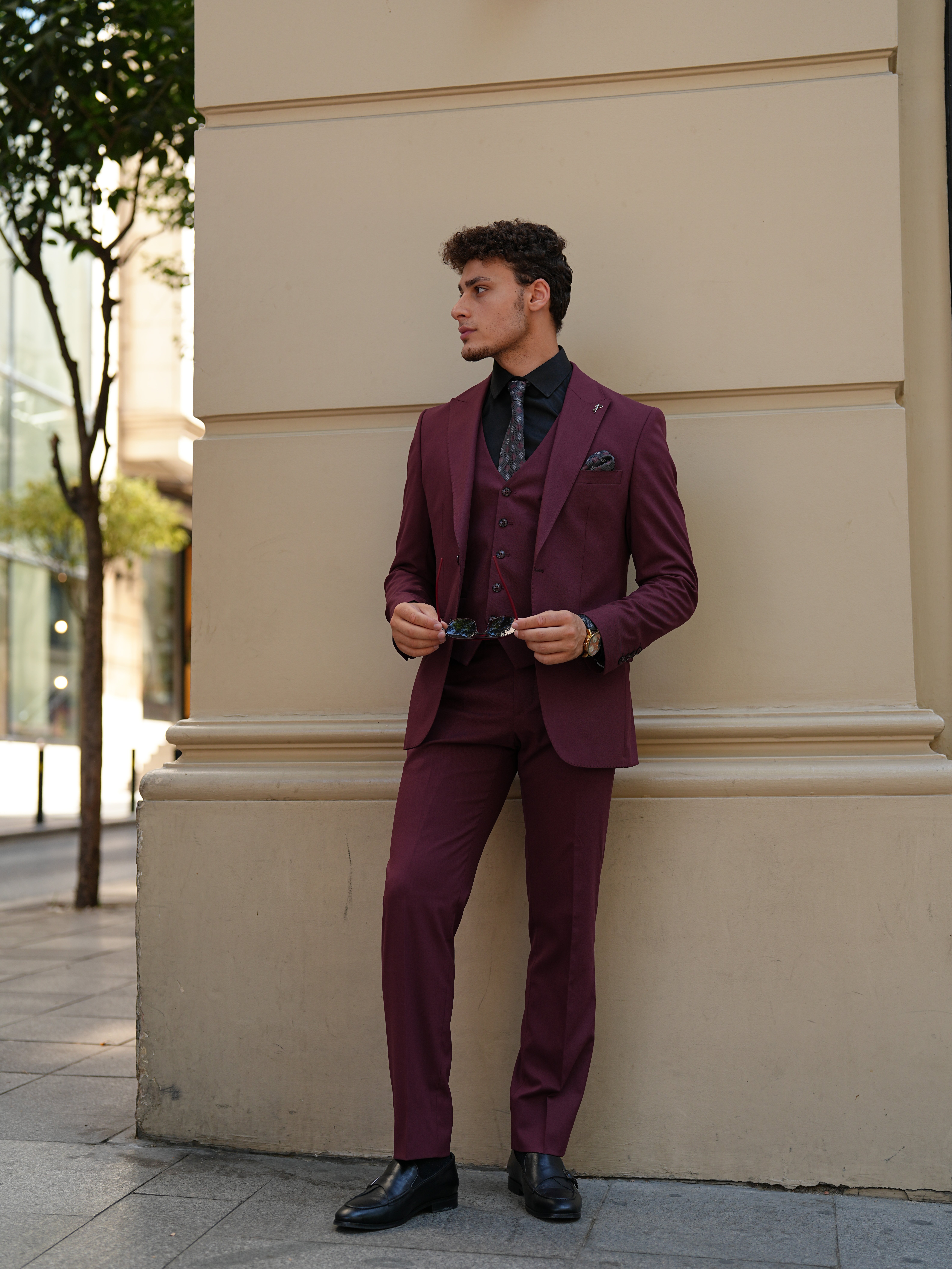 Erkek Slim Fit İtalyan Stil Takım Elbise - Bordo