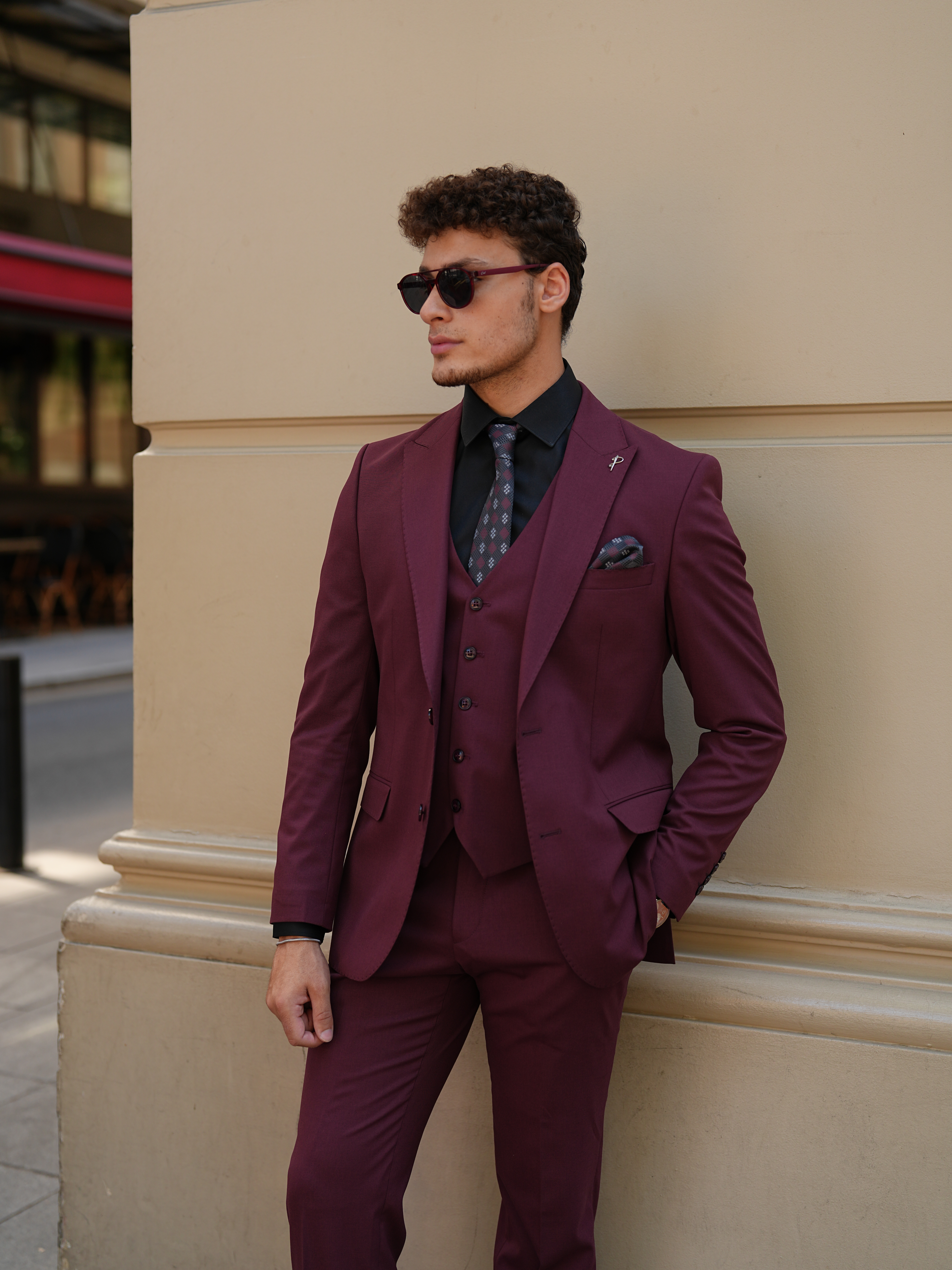 Erkek Slim Fit İtalyan Stil Takım Elbise - Bordo