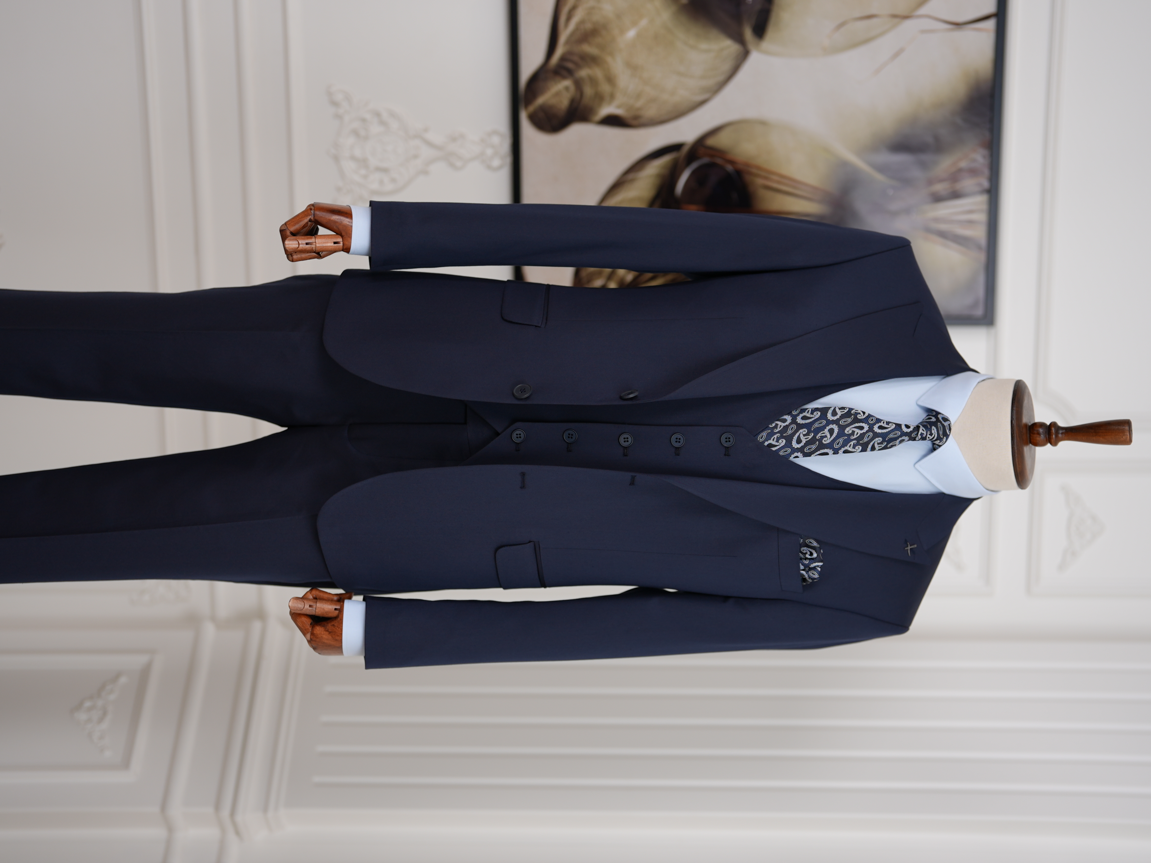 Erkek Slim Fit İtalyan Stil Yelekli Takım Elbise - Lacivert