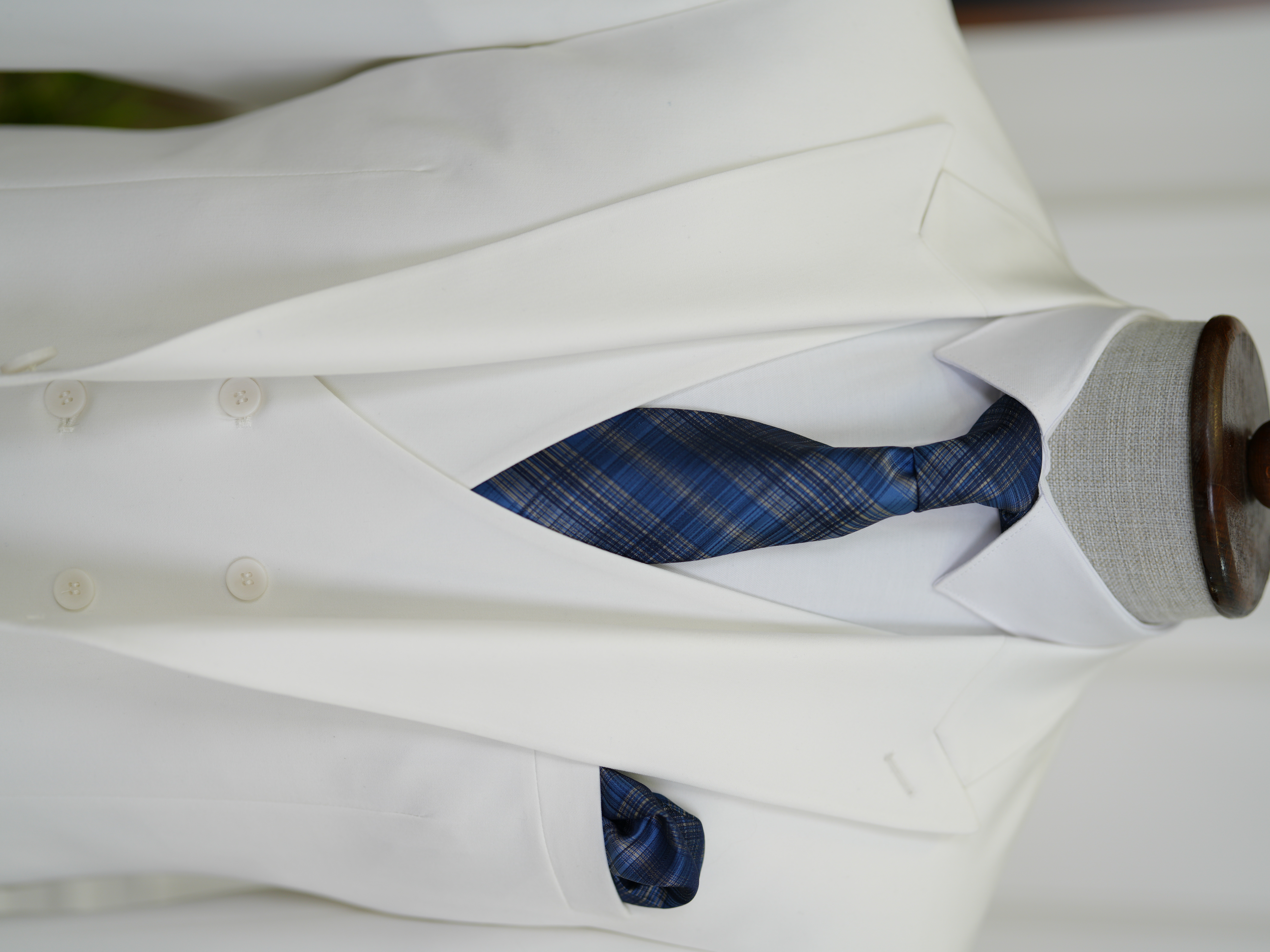 Erkek Slim Fit İtalyan Stil Yelekli Takım Elbise - Beyaz