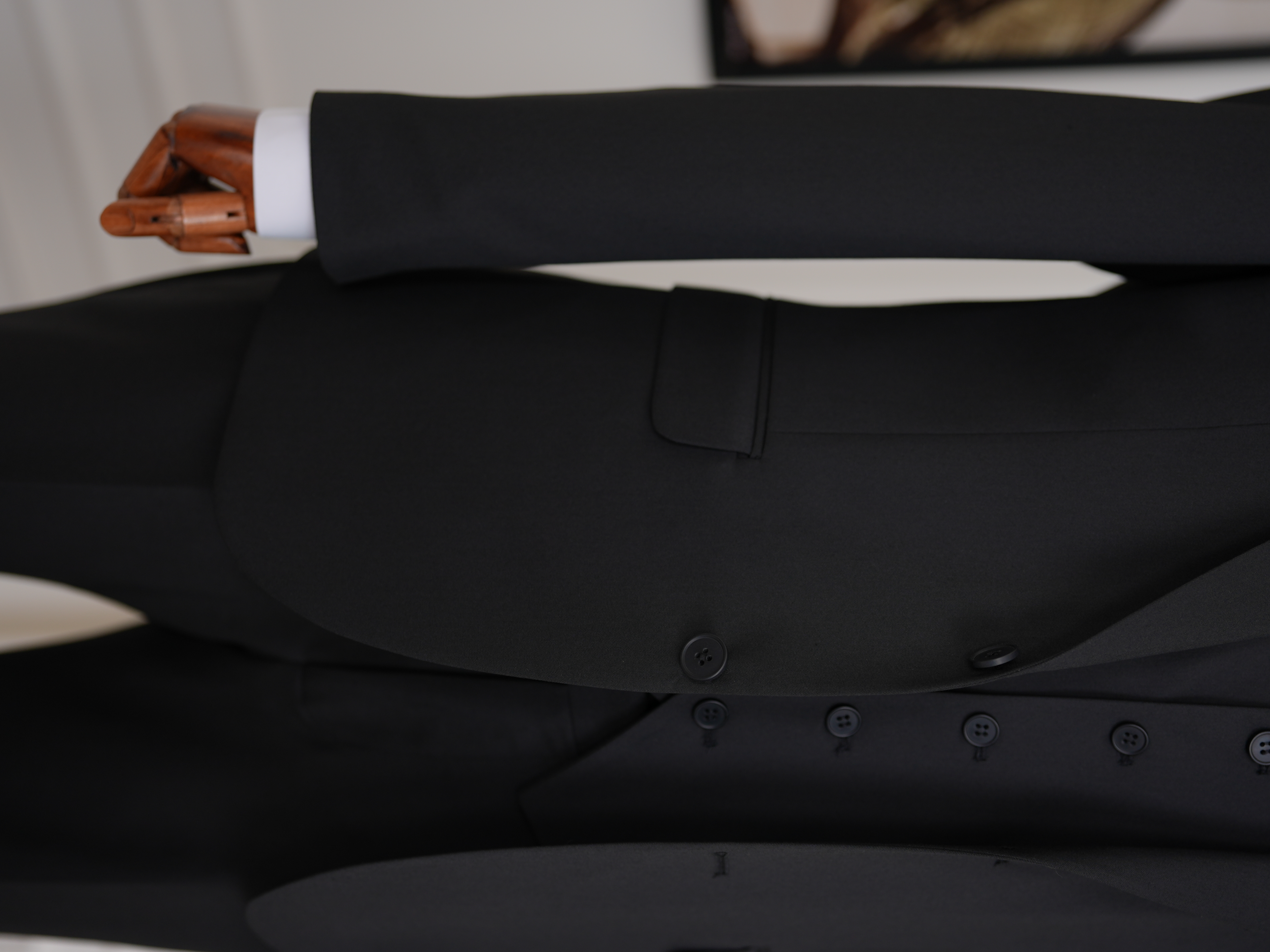 Erkek Slim Fit İtalyan Stil Yelekli Takım Elbise - Siyah