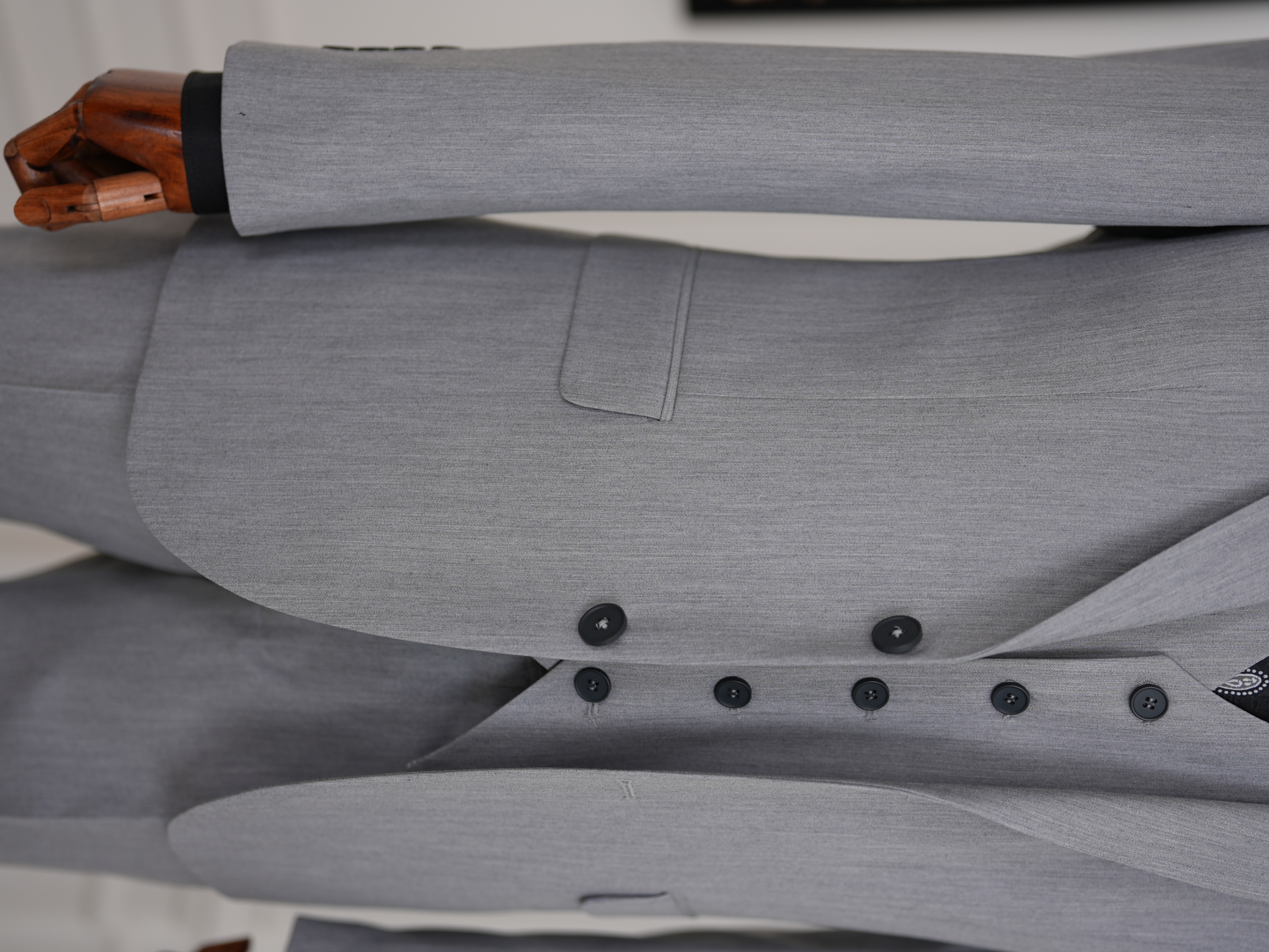 Erkek Slim Fit İtalyan Stil Yelekli Takım Elbise - Acık Gri