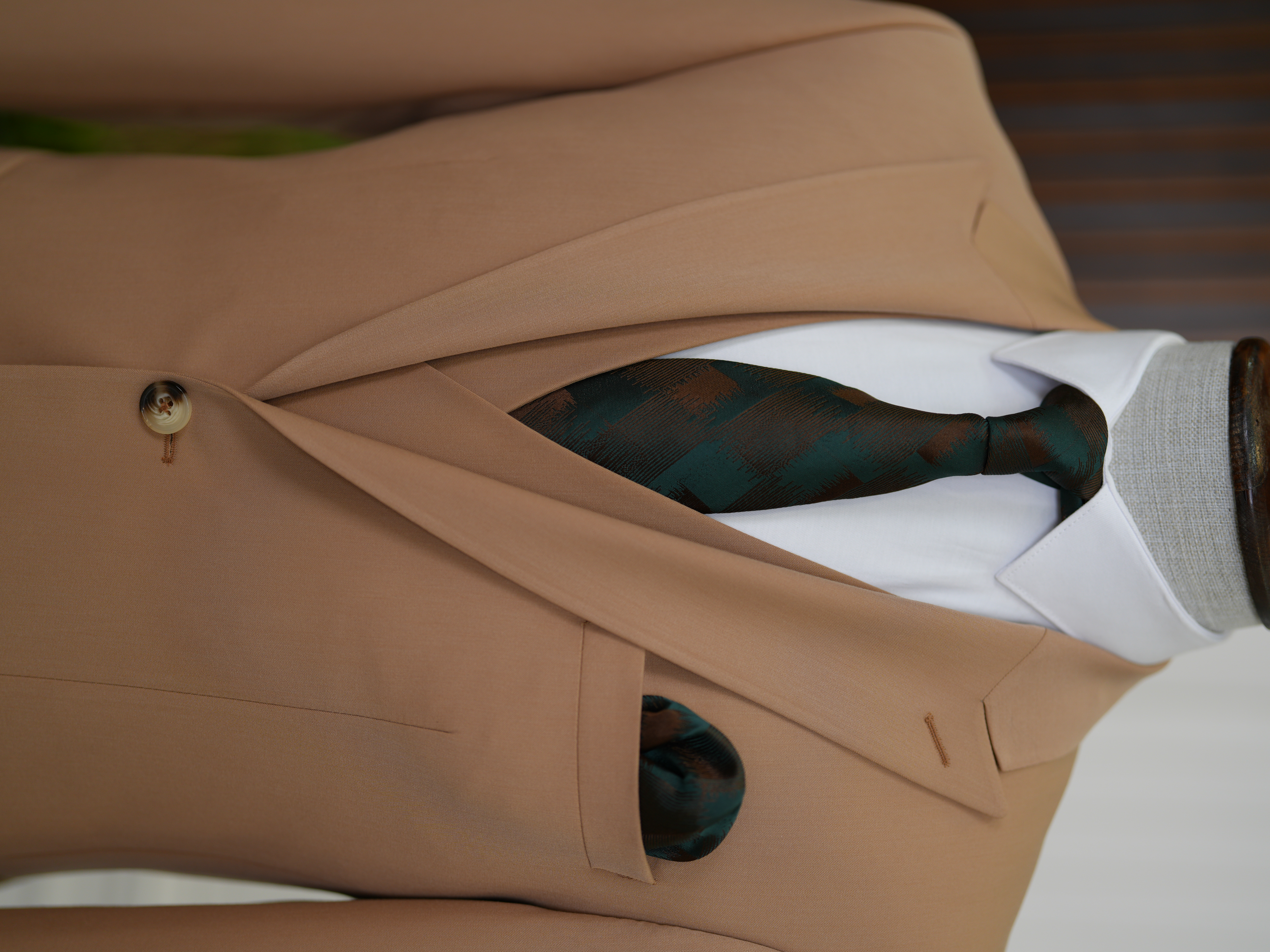 Erkek Slim Fit İtalyan Stil Yelekli Takım Elbise - Taba