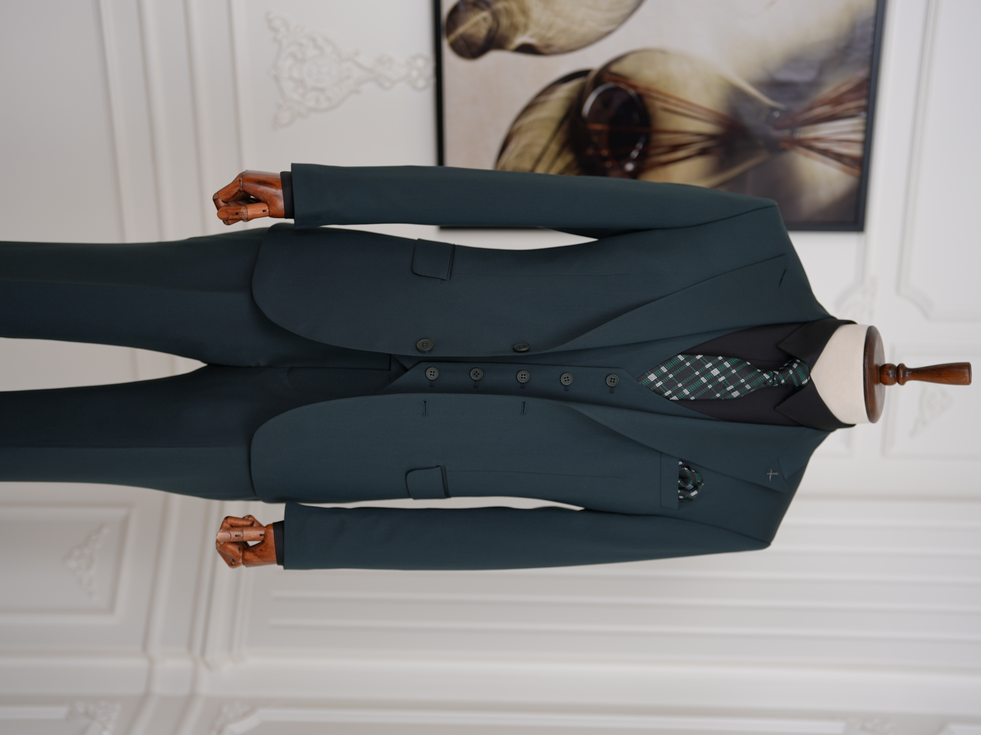 Erkek Slim Fit İtalyan Stil Yelekli Takım Elbise - Haki