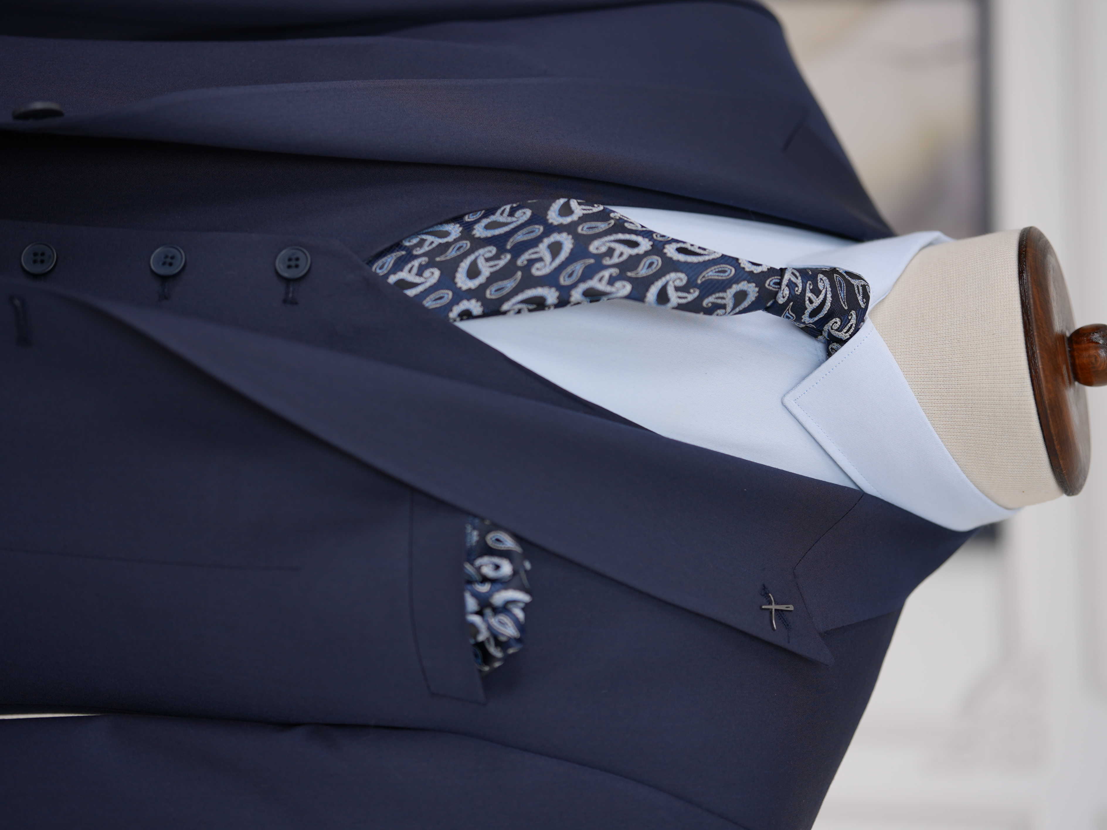 Erkek Slim Fit İtalyan Stil Yelekli Takım Elbise - Lacivert