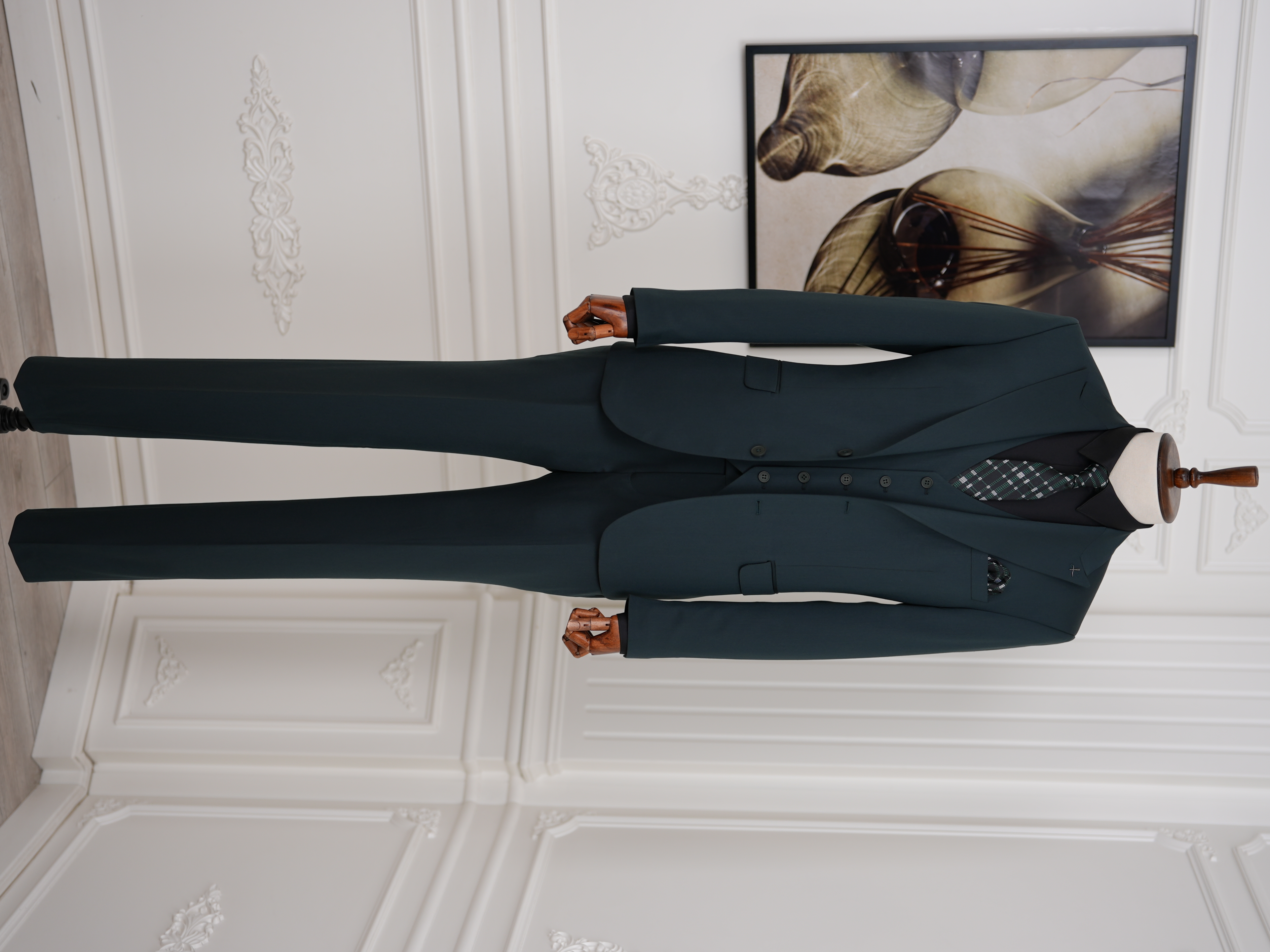 Erkek Slim Fit İtalyan Stil Yelekli Takım Elbise - Haki