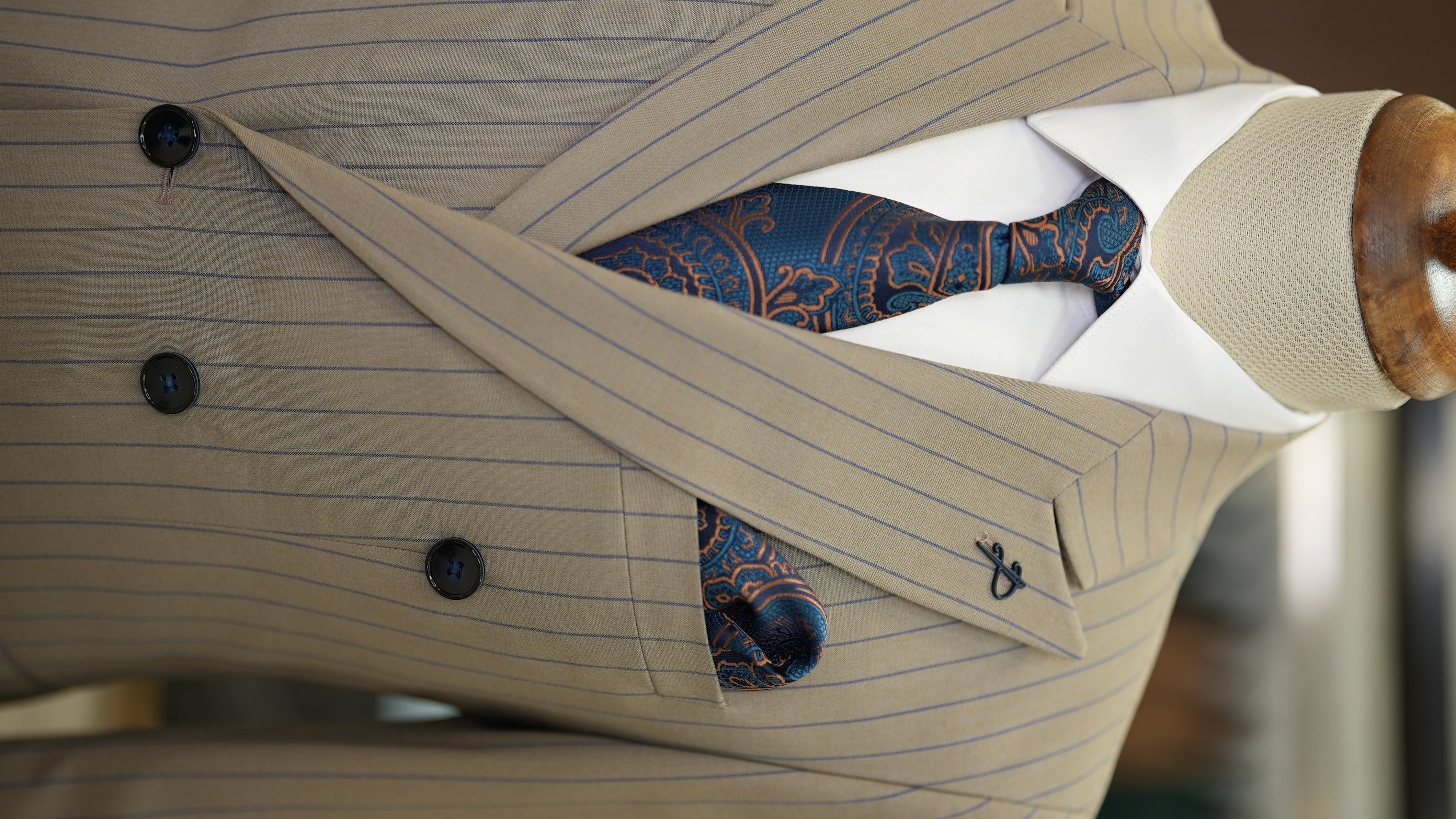 Pantaloni da giacca da abito doppiopetto slim fit da uomo - Marrone latte