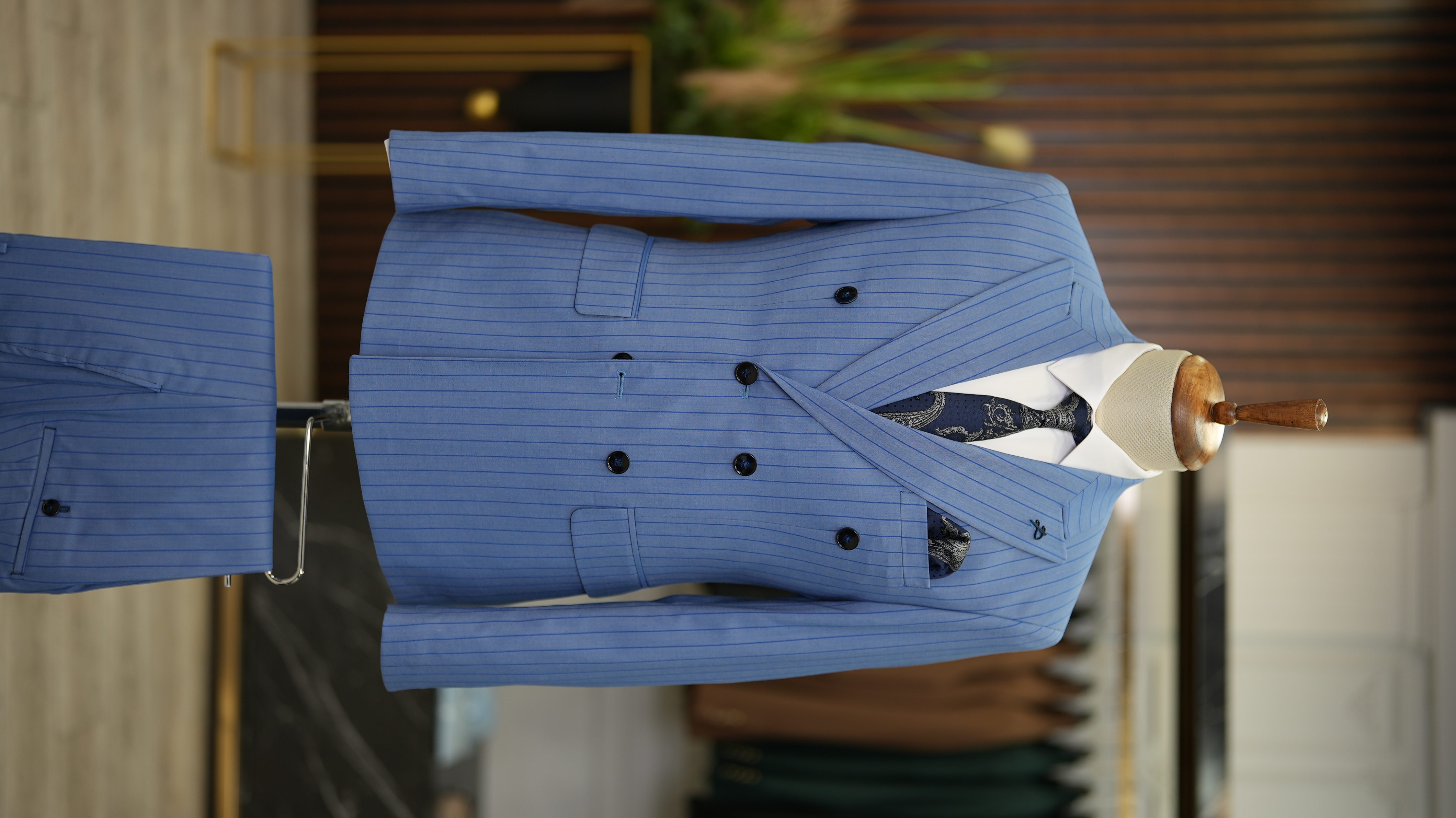 Pantaloni da giacca da abito doppiopetto slim fit da uomo - Blu