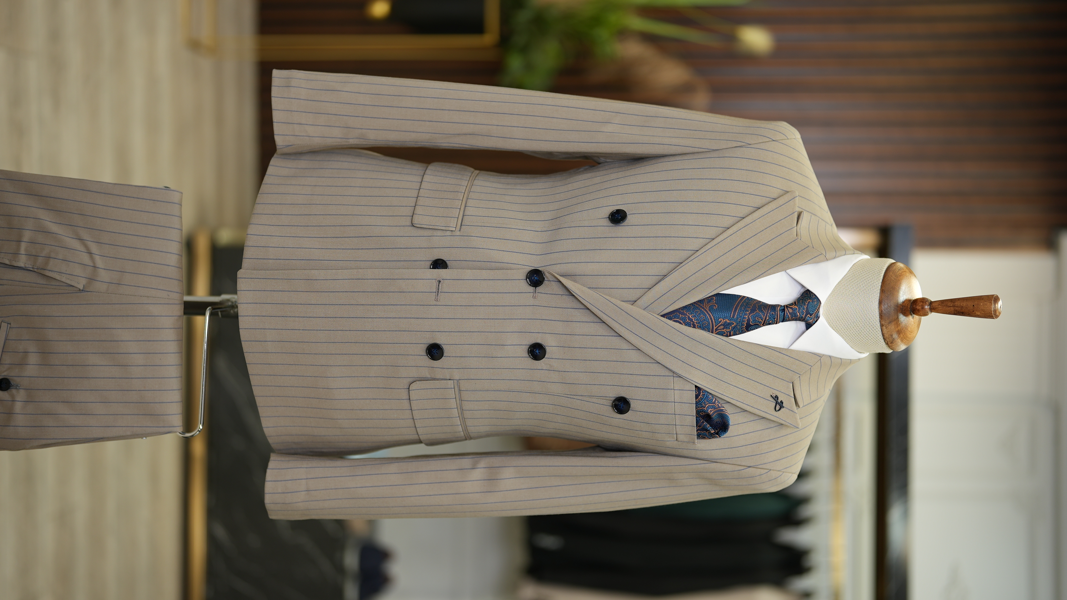 Pantaloni da giacca da abito doppiopetto slim fit da uomo - Marrone latte
