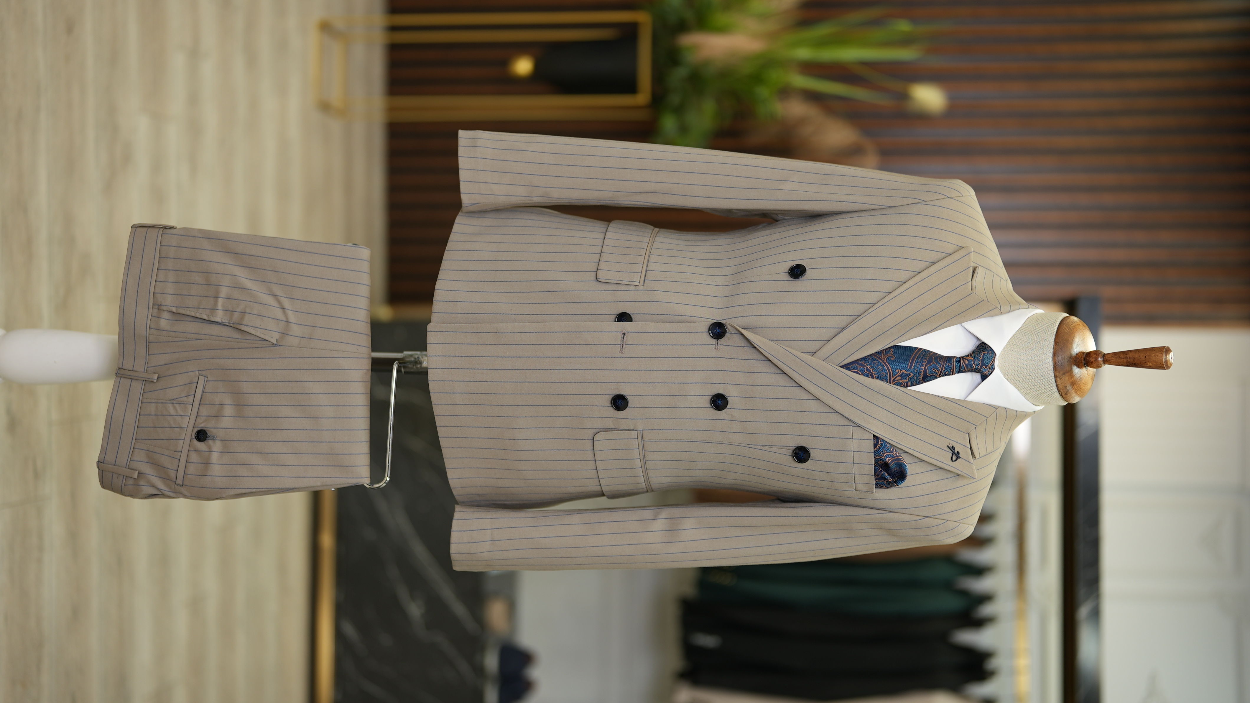 Pantaloni da giacca da abito doppiopetto slim fit da uomo - Marrone latte