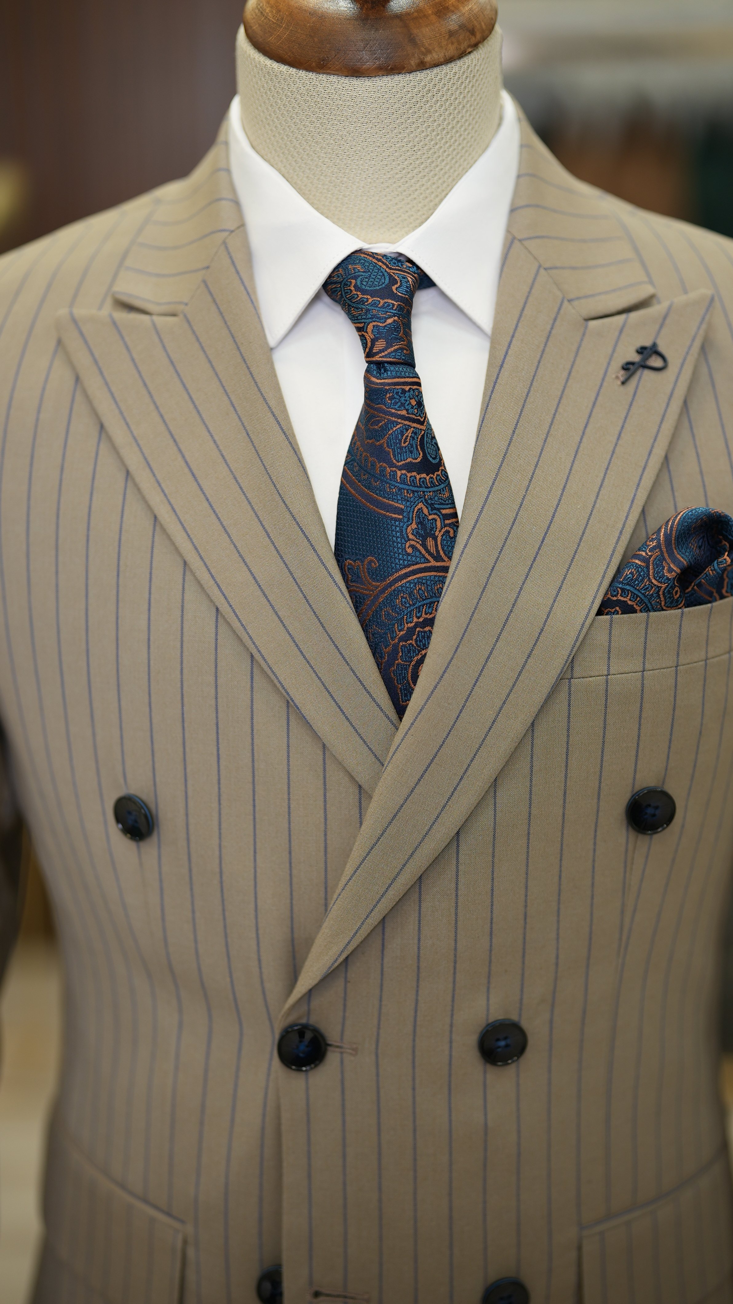Pantaloni da giacca da abito doppiopetto slim fit da uomo - Marrone latte