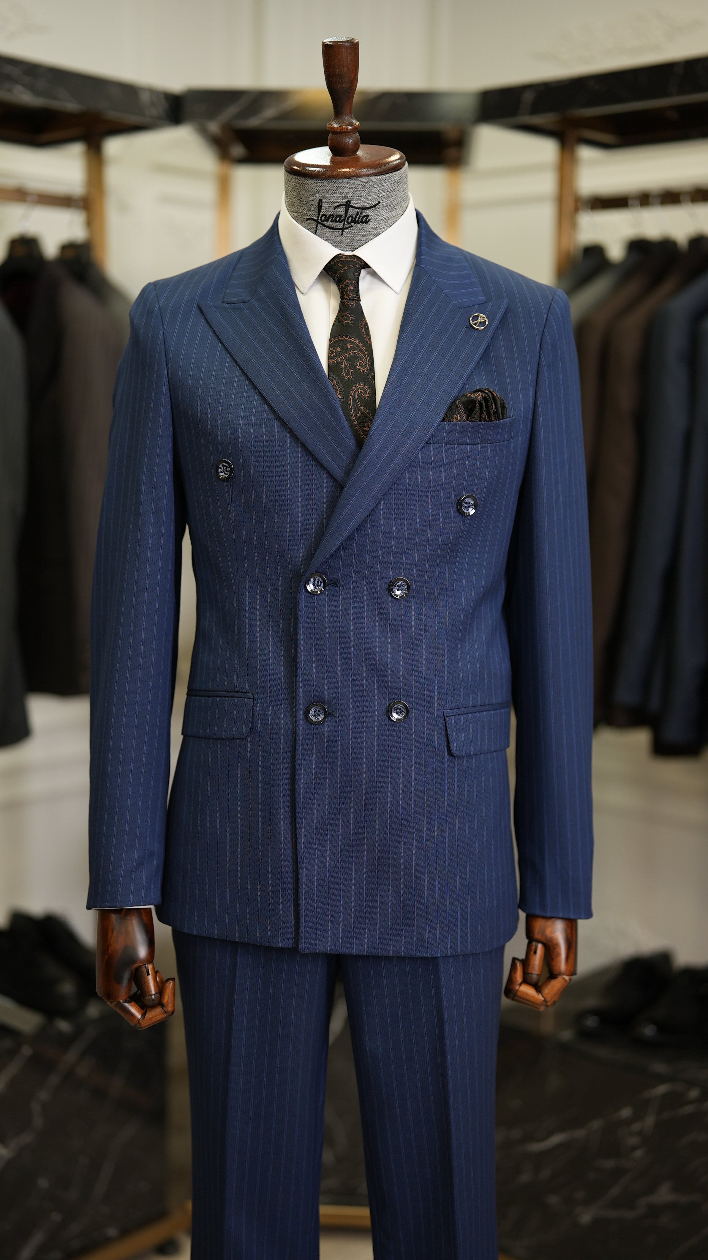 Pantaloni da giacca da abito slim fit da uomo - Blu Saks