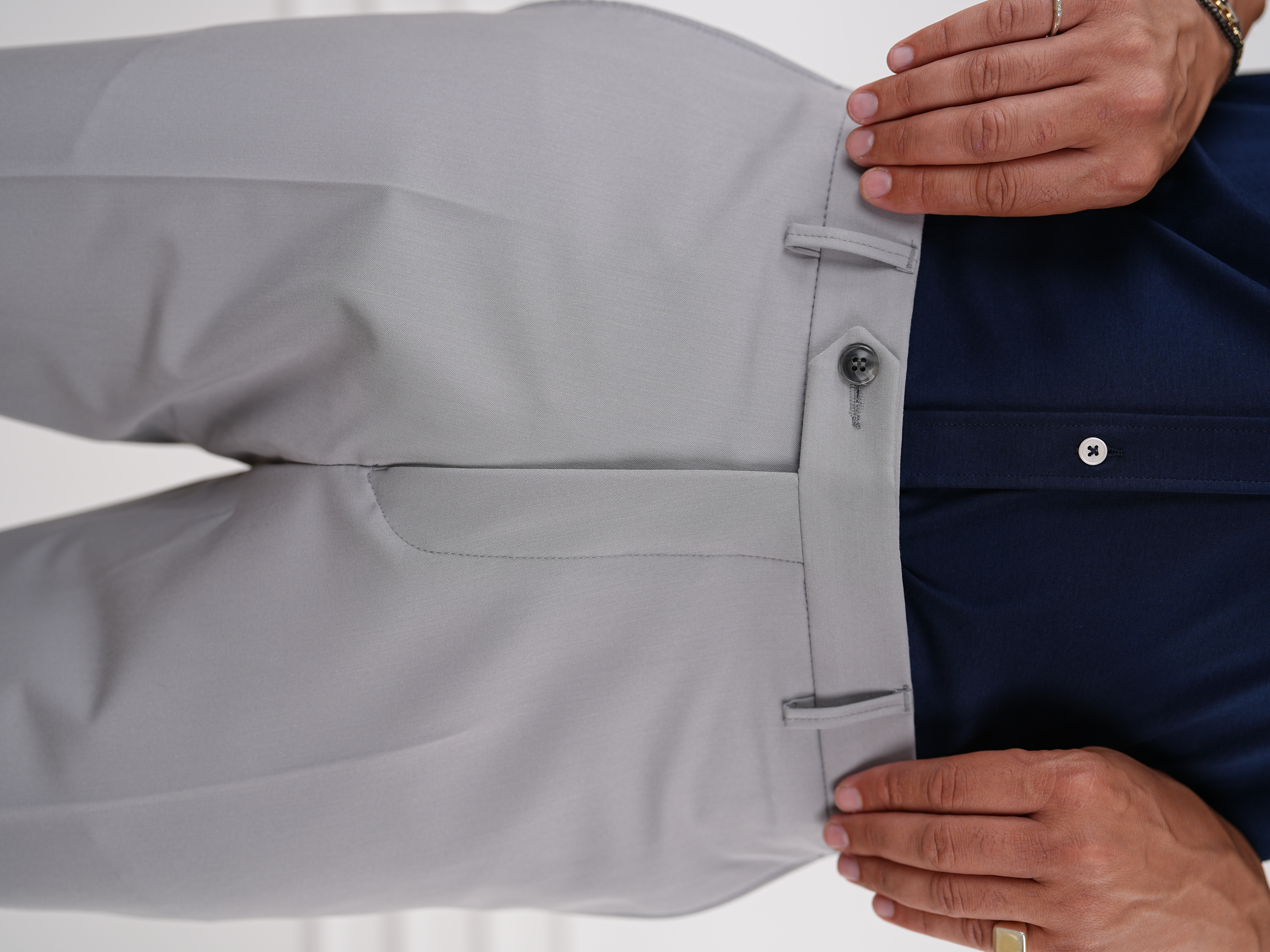 Erkek Slim Fit Yüksek Bel Duble Paça Kumaş Pantolon - Acık Gri