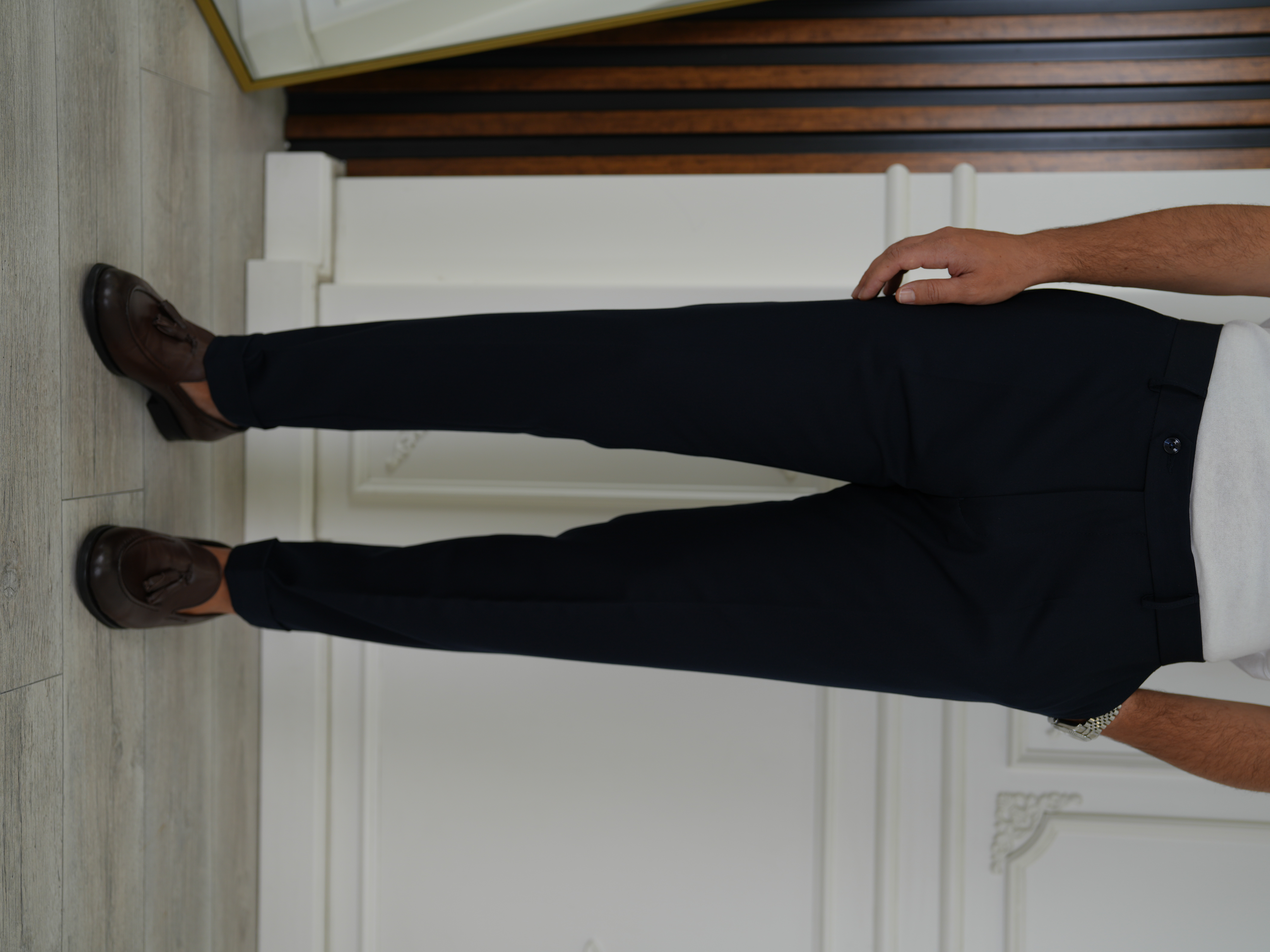 Erkek Slim Fit Yüksek Bel Duble Paça Kumaş Pantolon - Lacivert