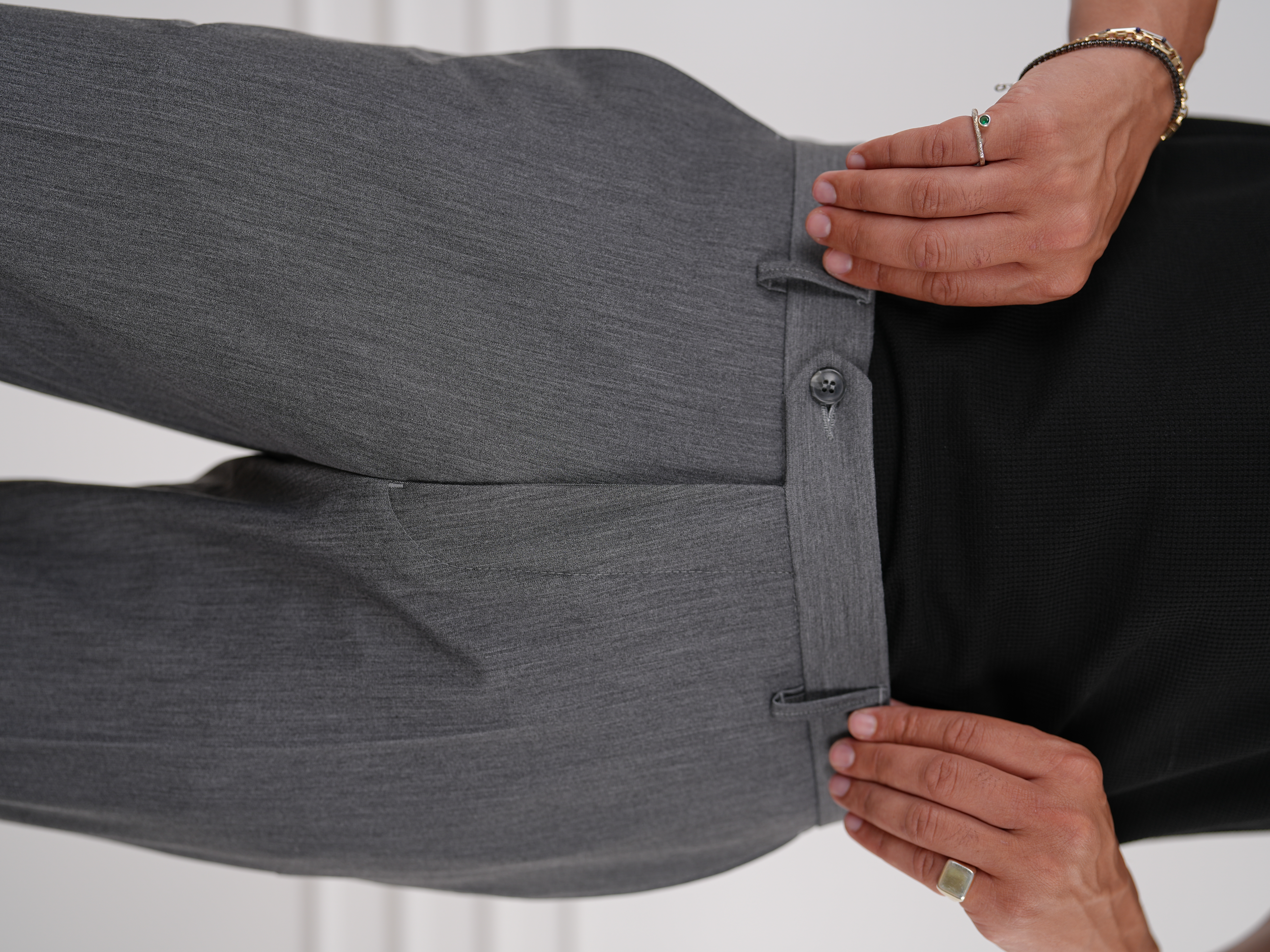 Erkek Slim Fit Yüksek Bel Duble Paça Kumaş Pantolon - Füme