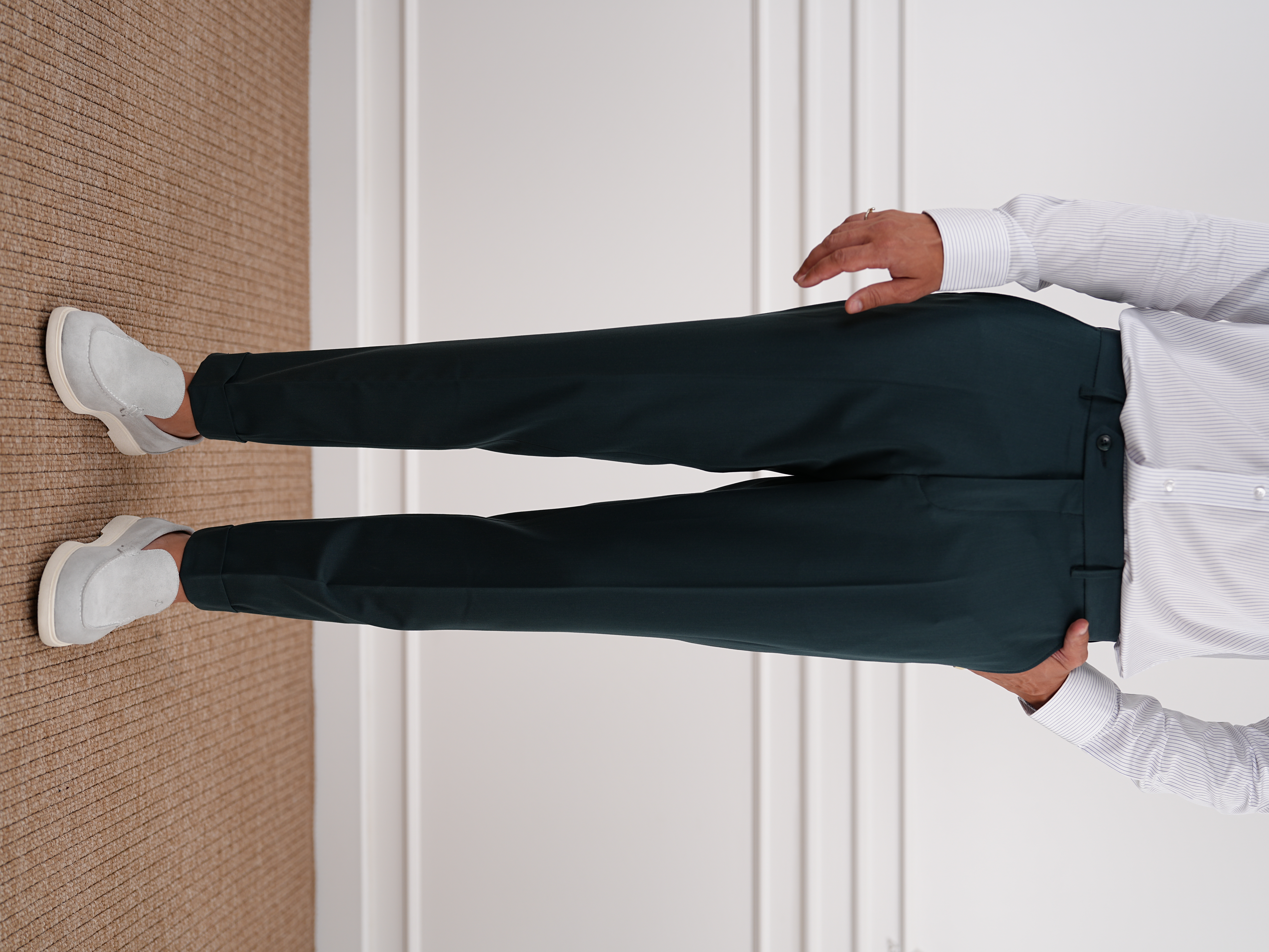 Erkek Slim Fit Yüksek Bel Duble Paça Kumaş Pantolon - Haki