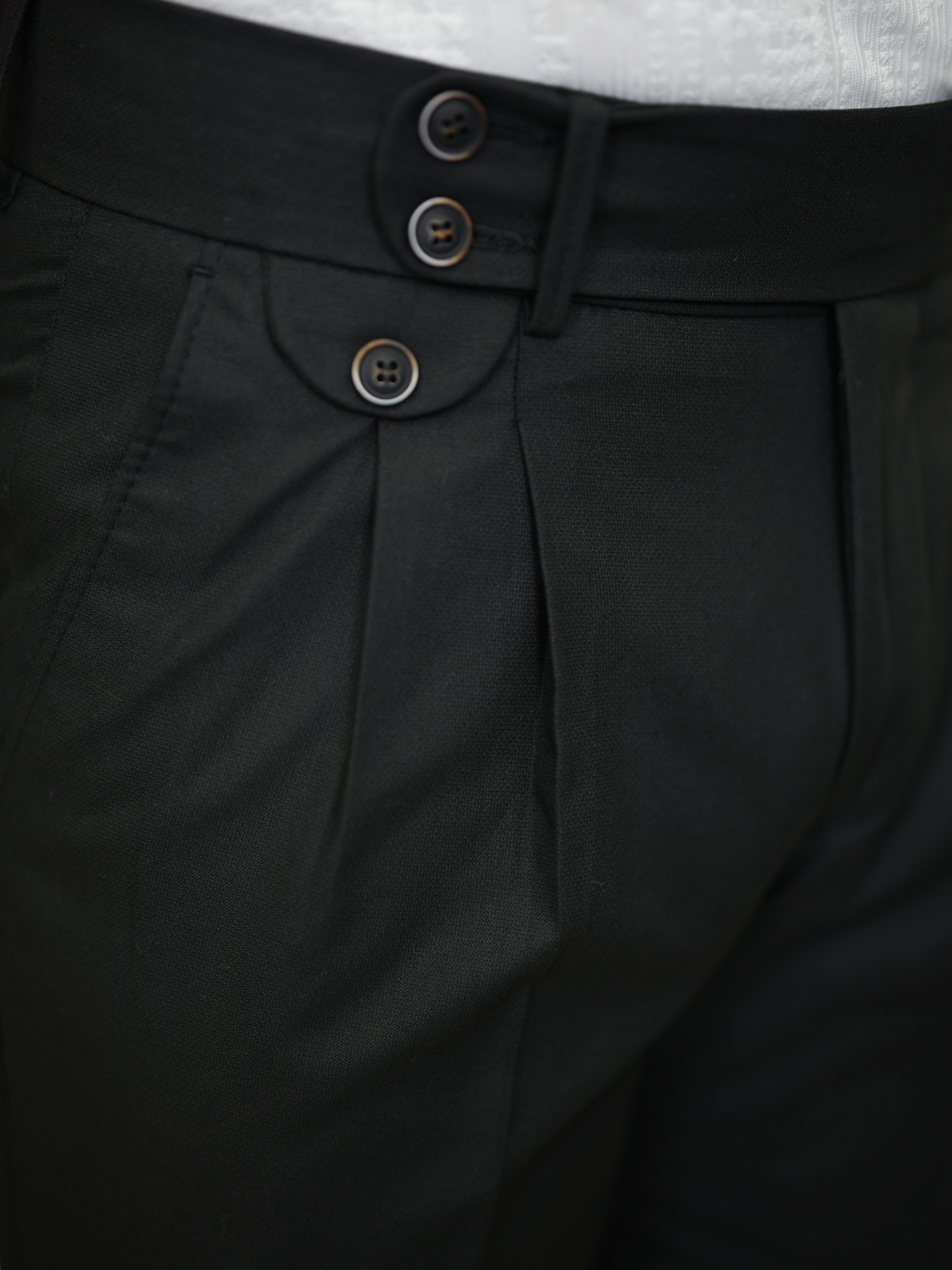 Erkek Slim Fit Yüksek Bel Duble Paça  Piliseli Kumaş Pantolon - Siyah