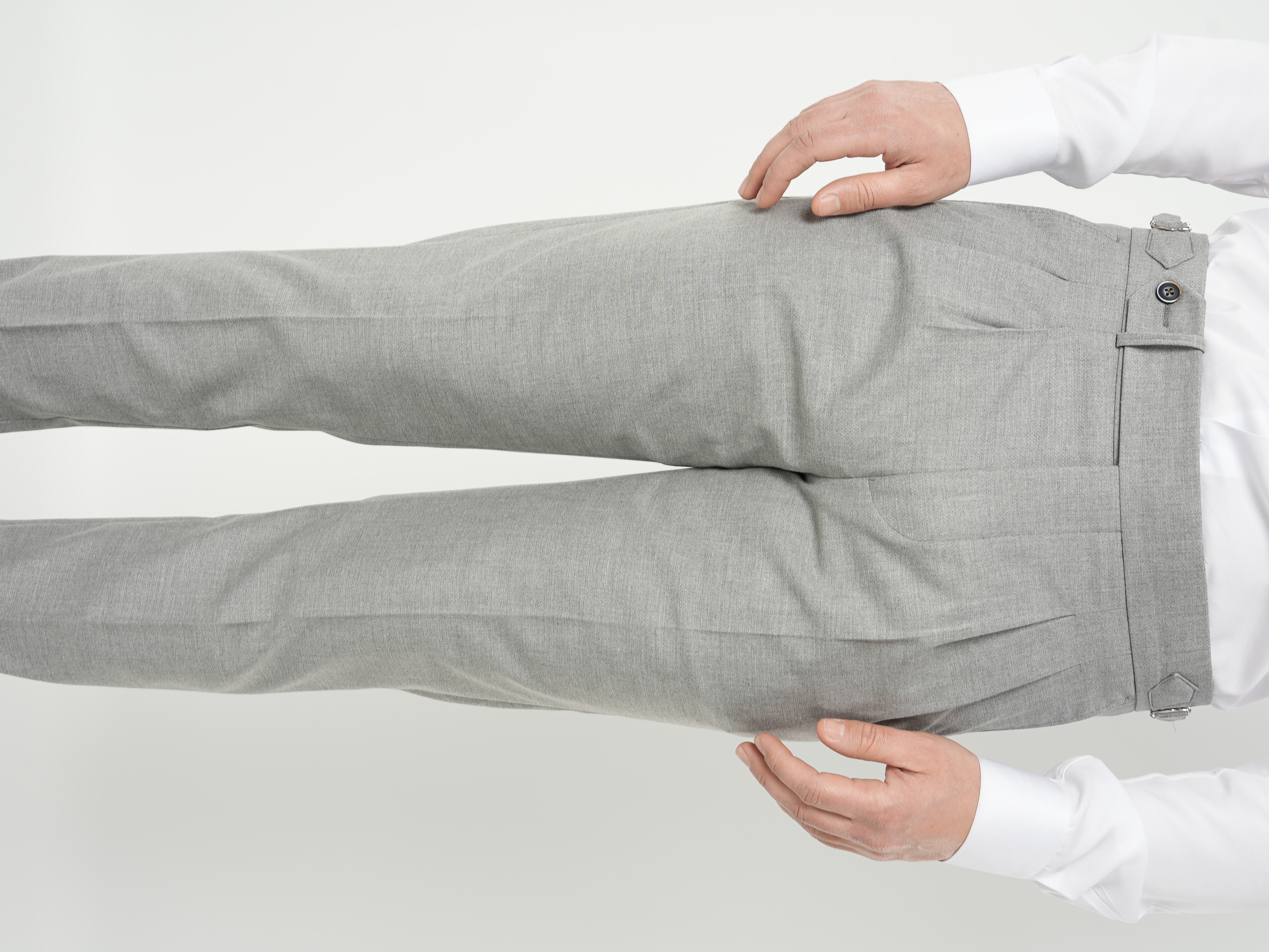 Erkek Slim Fit Yüksek Bel Duble Paça Tokalı  Piliseli Kumaş Pantolon - Gri