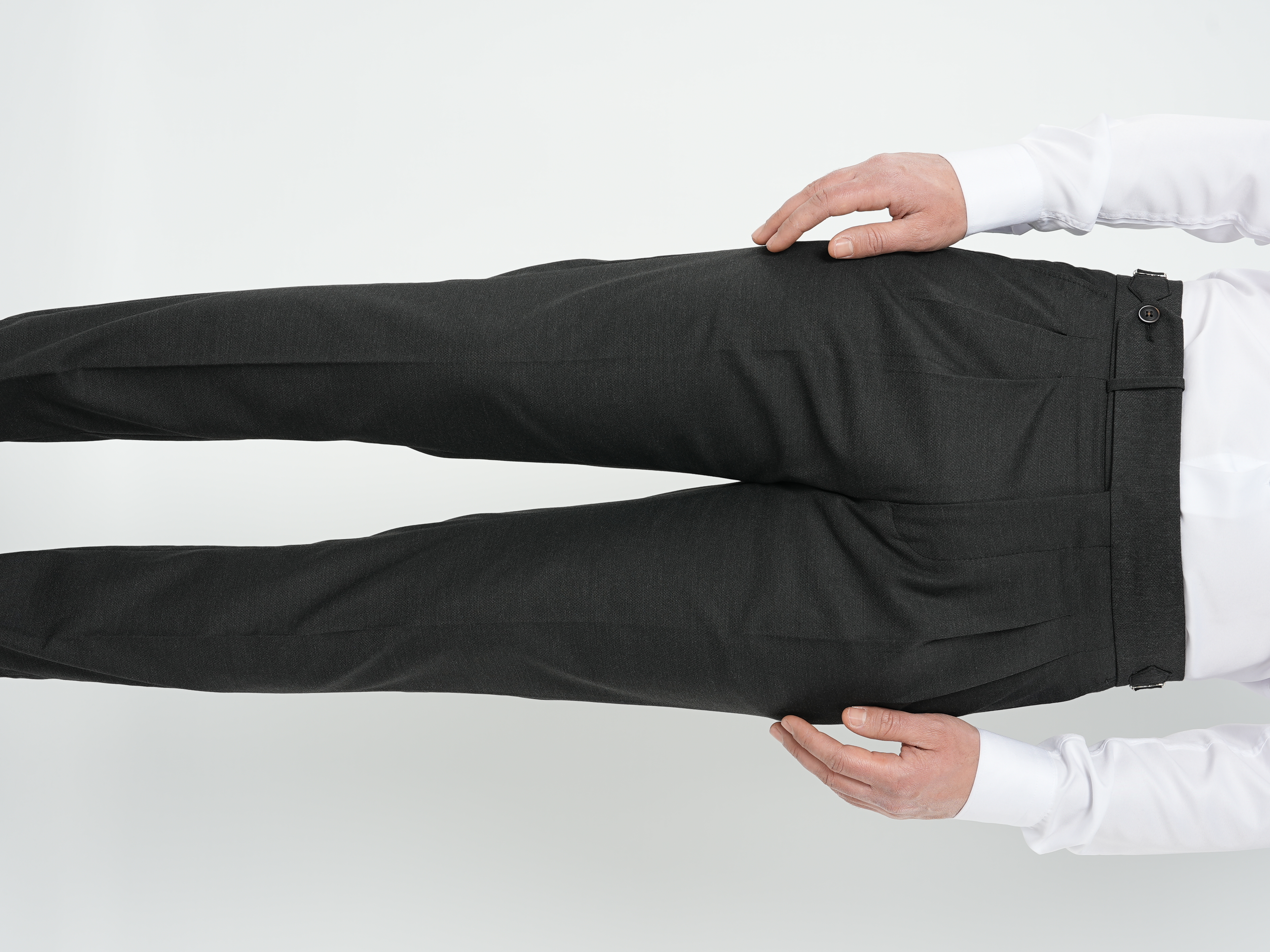 Erkek Slim Fit Yüksek Bel Duble Paça Tokalı  Piliseli Kumaş Pantolon-Füme