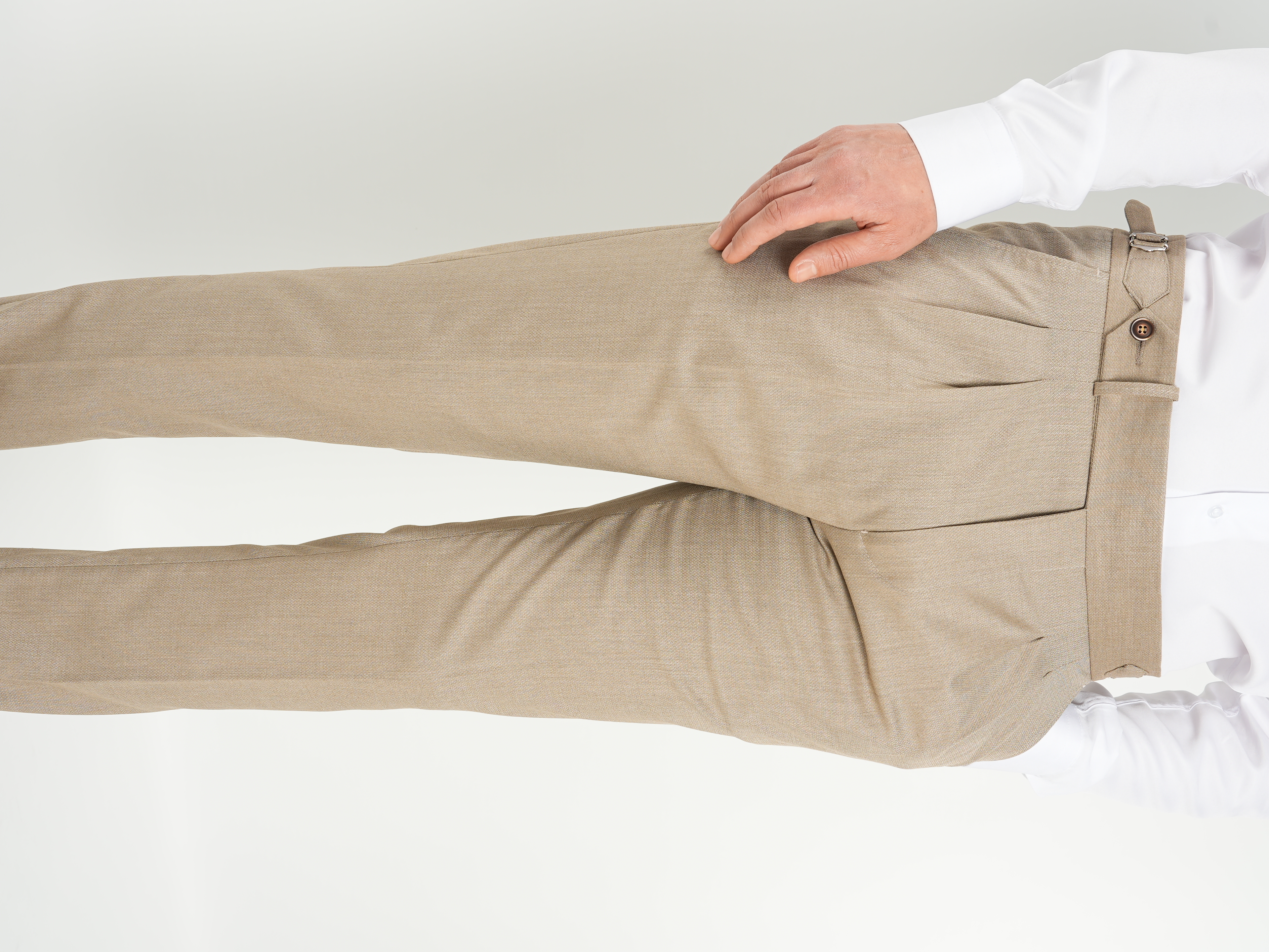 Erkek Slim Fit Yüksek Bel Duble Paça Tokalı  Piliseli Kumaş Pantolon - Sütlü Kahve