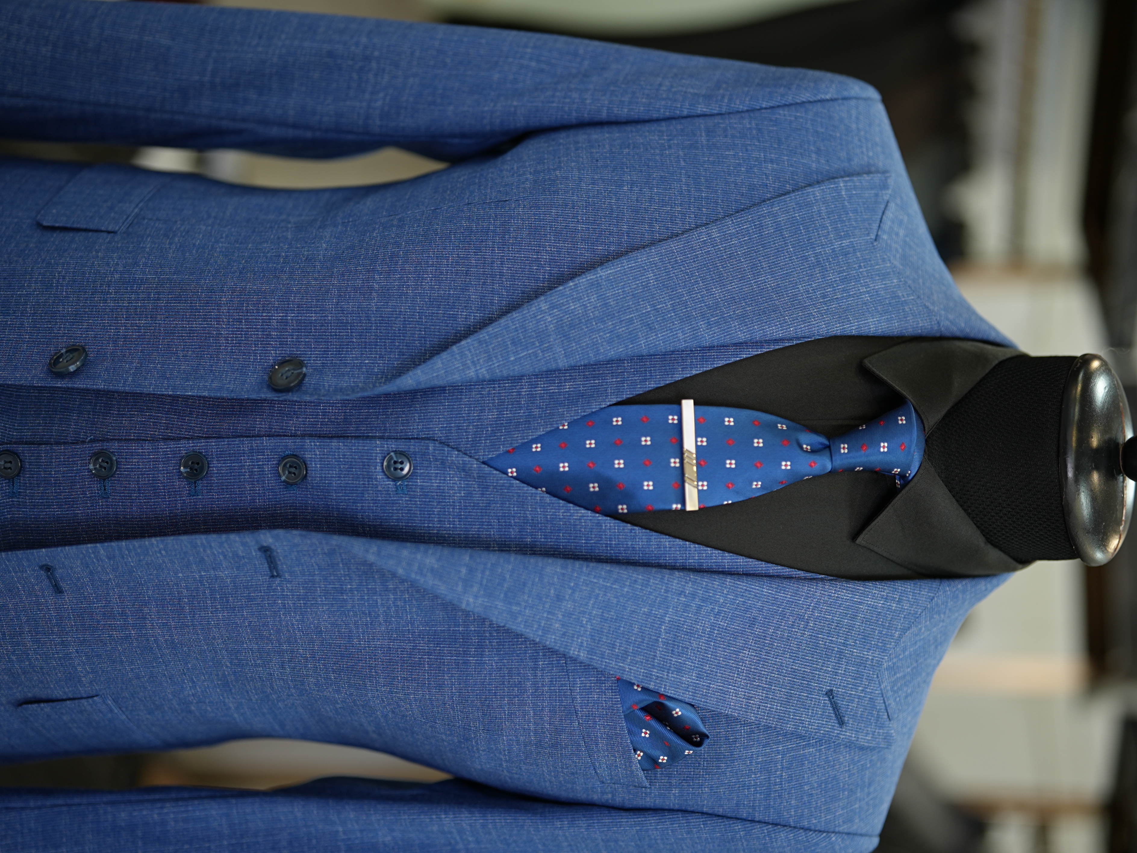 Abito da uomo con collo a rondine stile italiano giacca slim fit gilet pantaloni - Blu - Blu