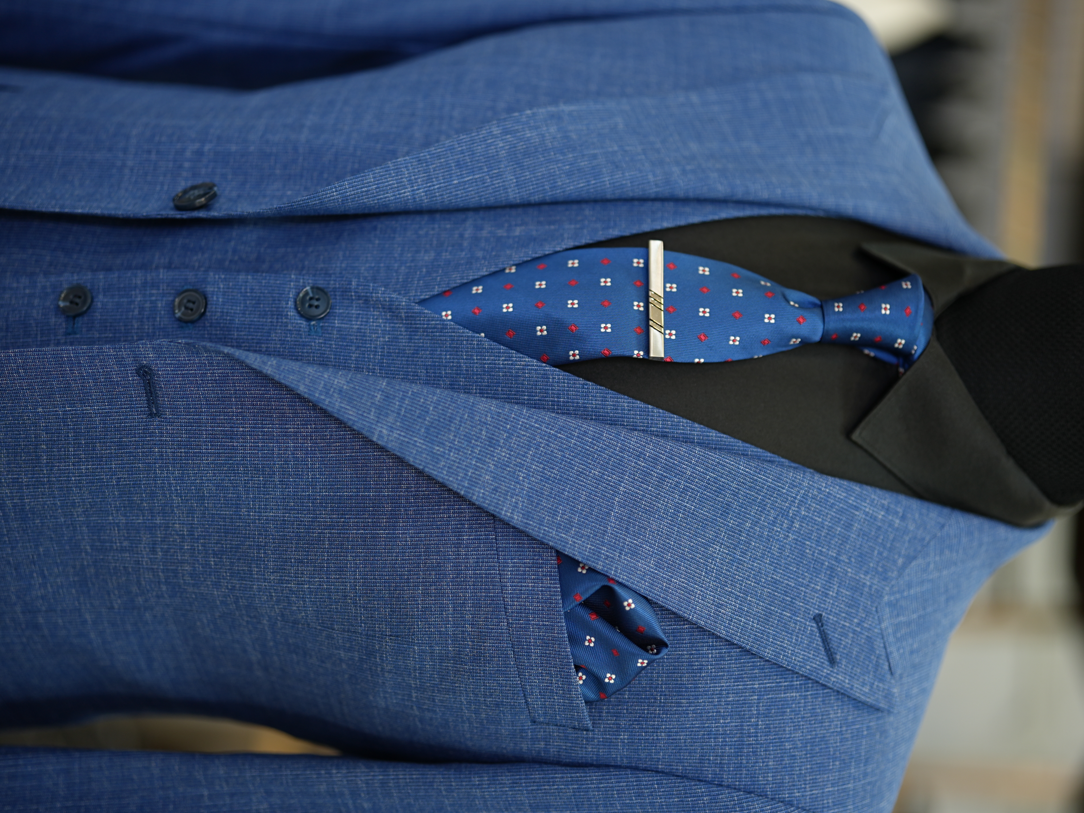 Abito da uomo con collo a rondine stile italiano giacca slim fit gilet pantaloni - Blu - Blu