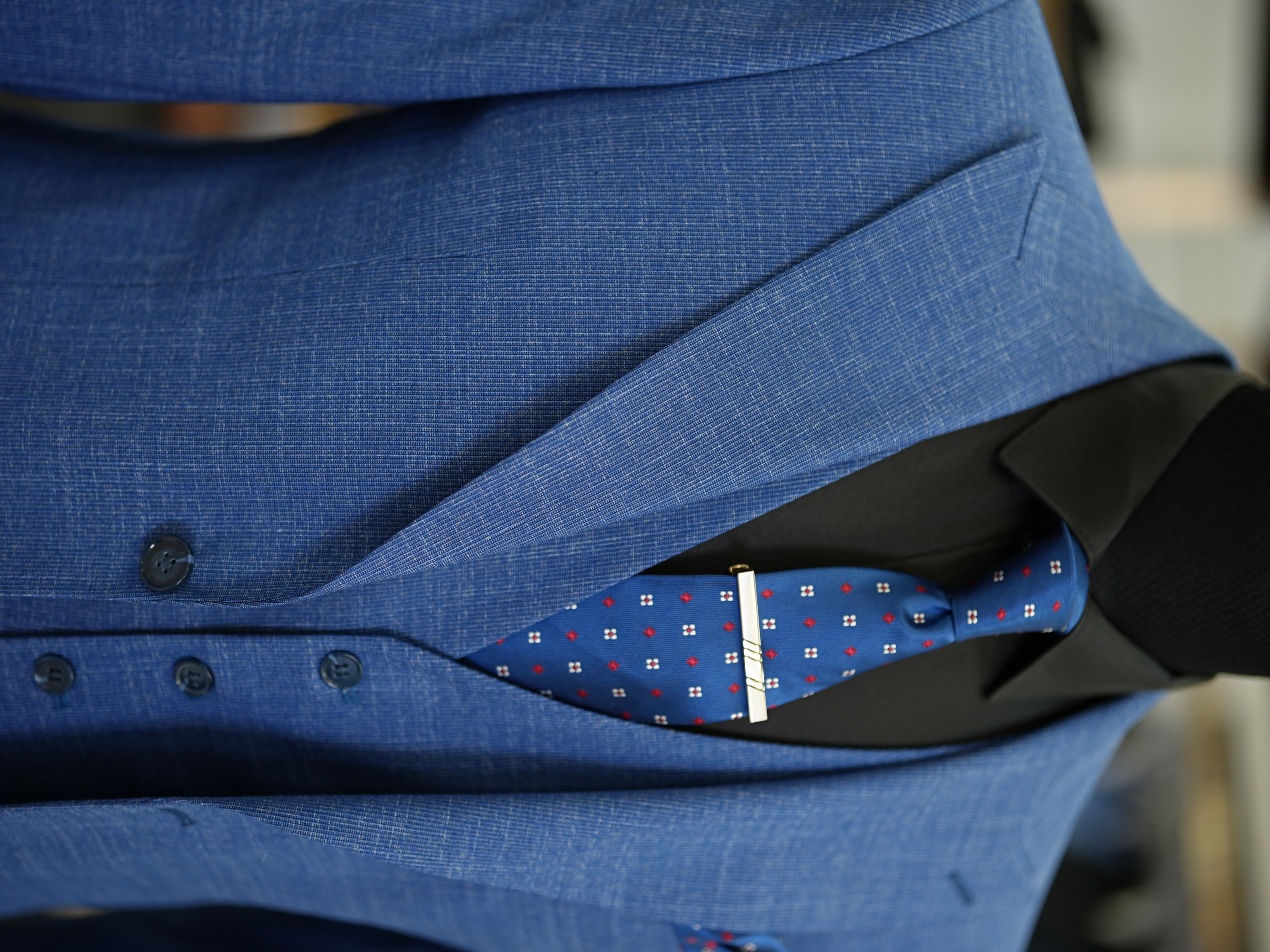 Abito da uomo con collo a rondine stile italiano giacca slim fit gilet pantaloni - Blu - Blu