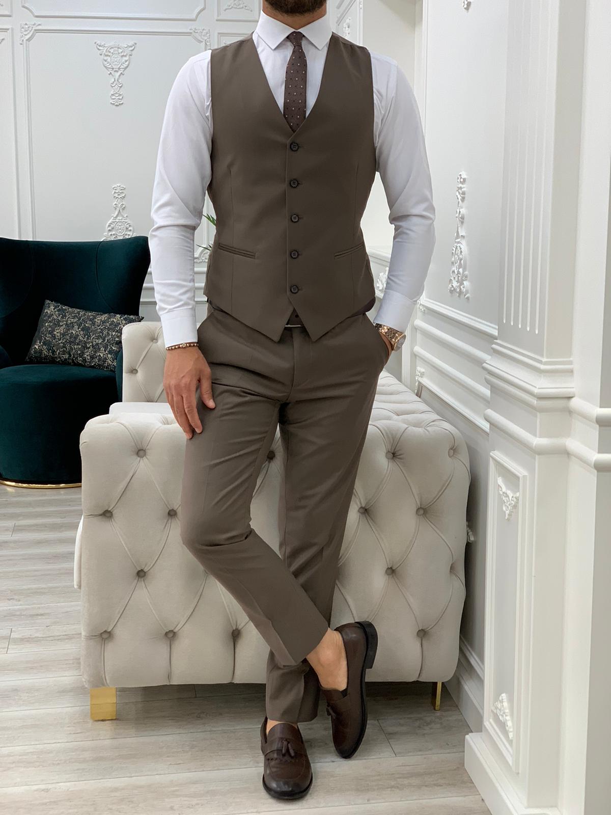 Giacca da uomo slim fit, gilet, pantaloni - Milk Coffee