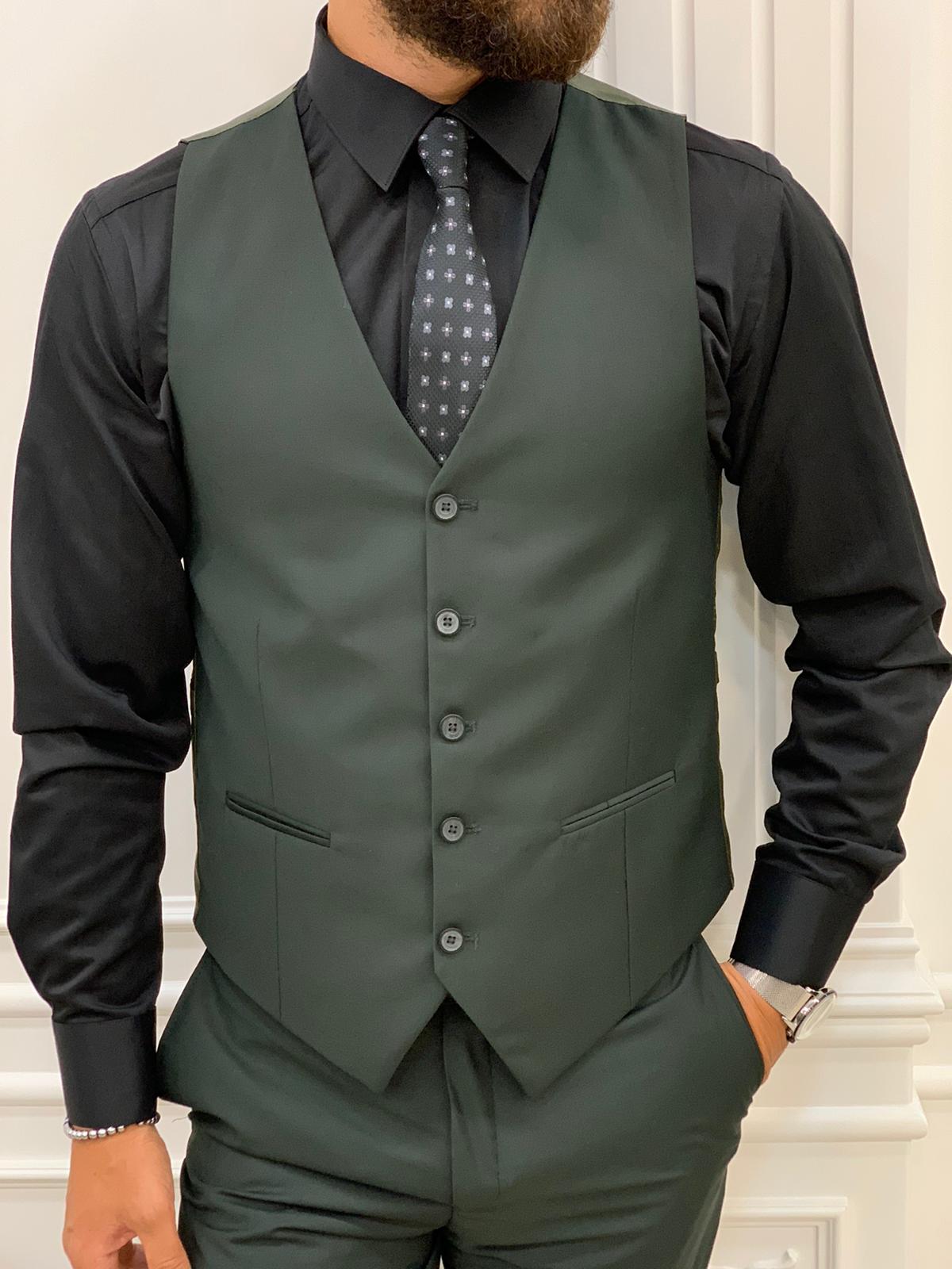 Pantaloni da giacca e gilet da abito slim fit da uomo - Cachi