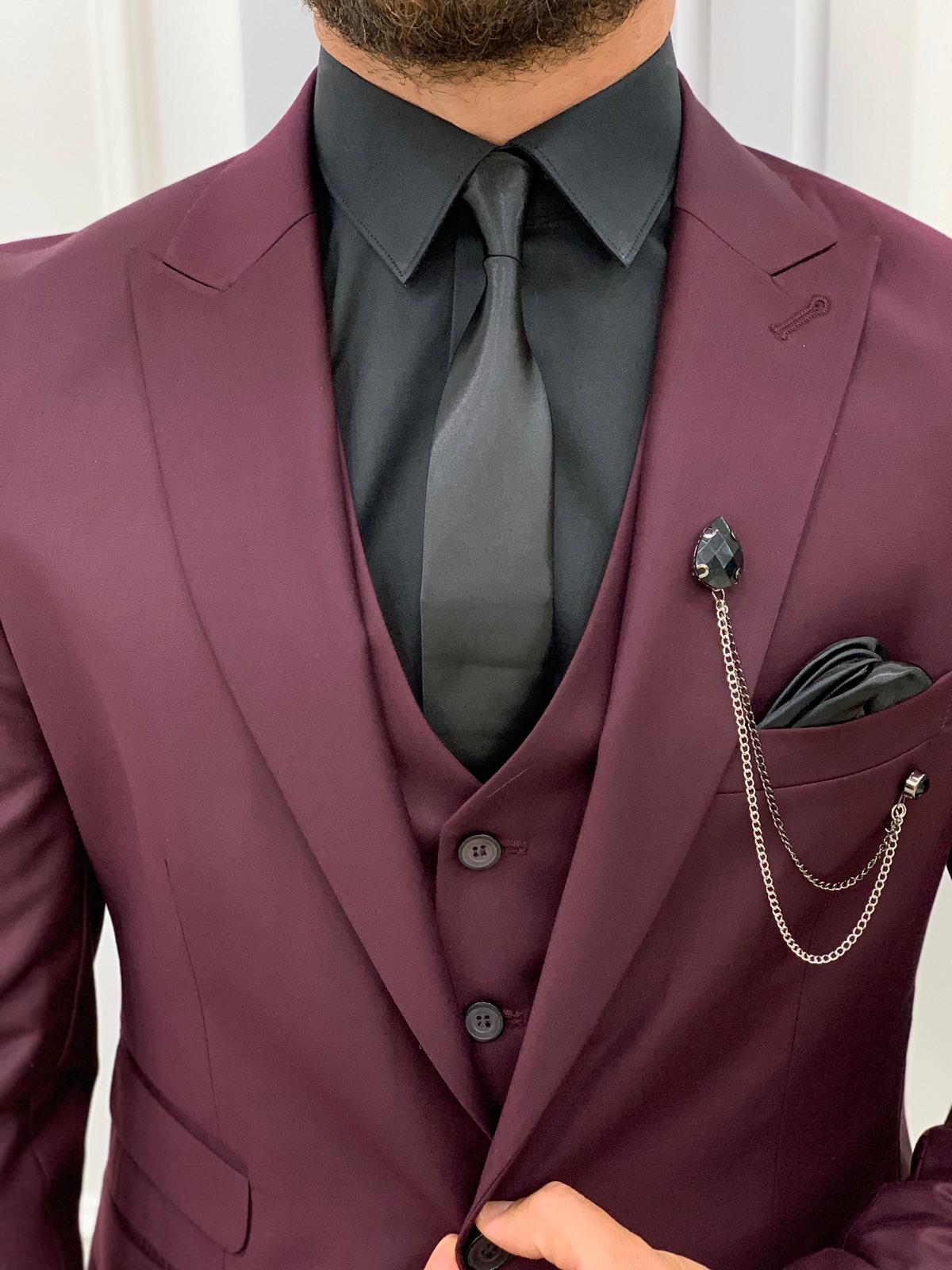 Pantaloni da giacca e gilet da abito slim fit da uomo - Rosso bordeaux