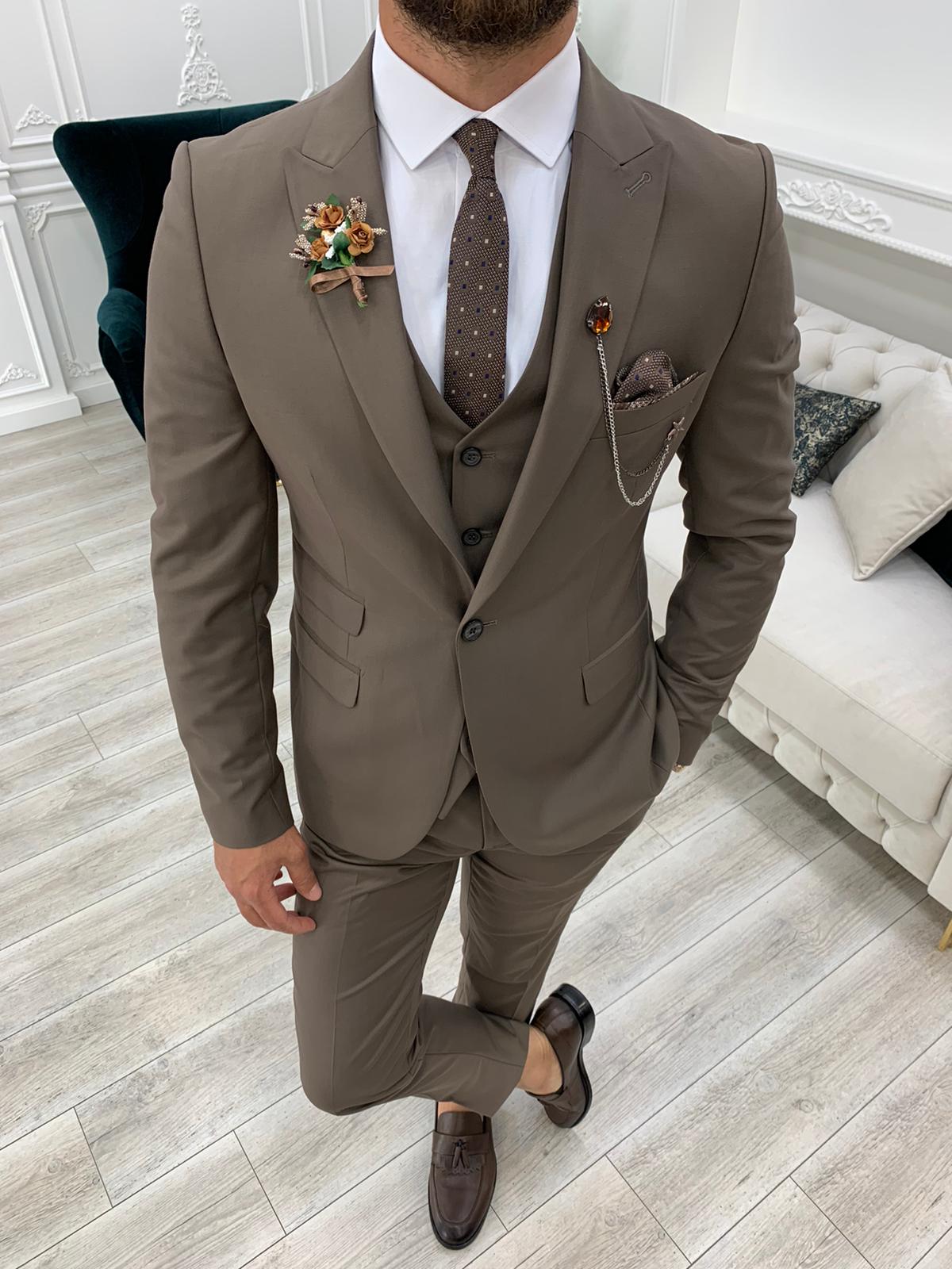 Giacca da uomo slim fit, gilet, pantaloni - Milk Coffee