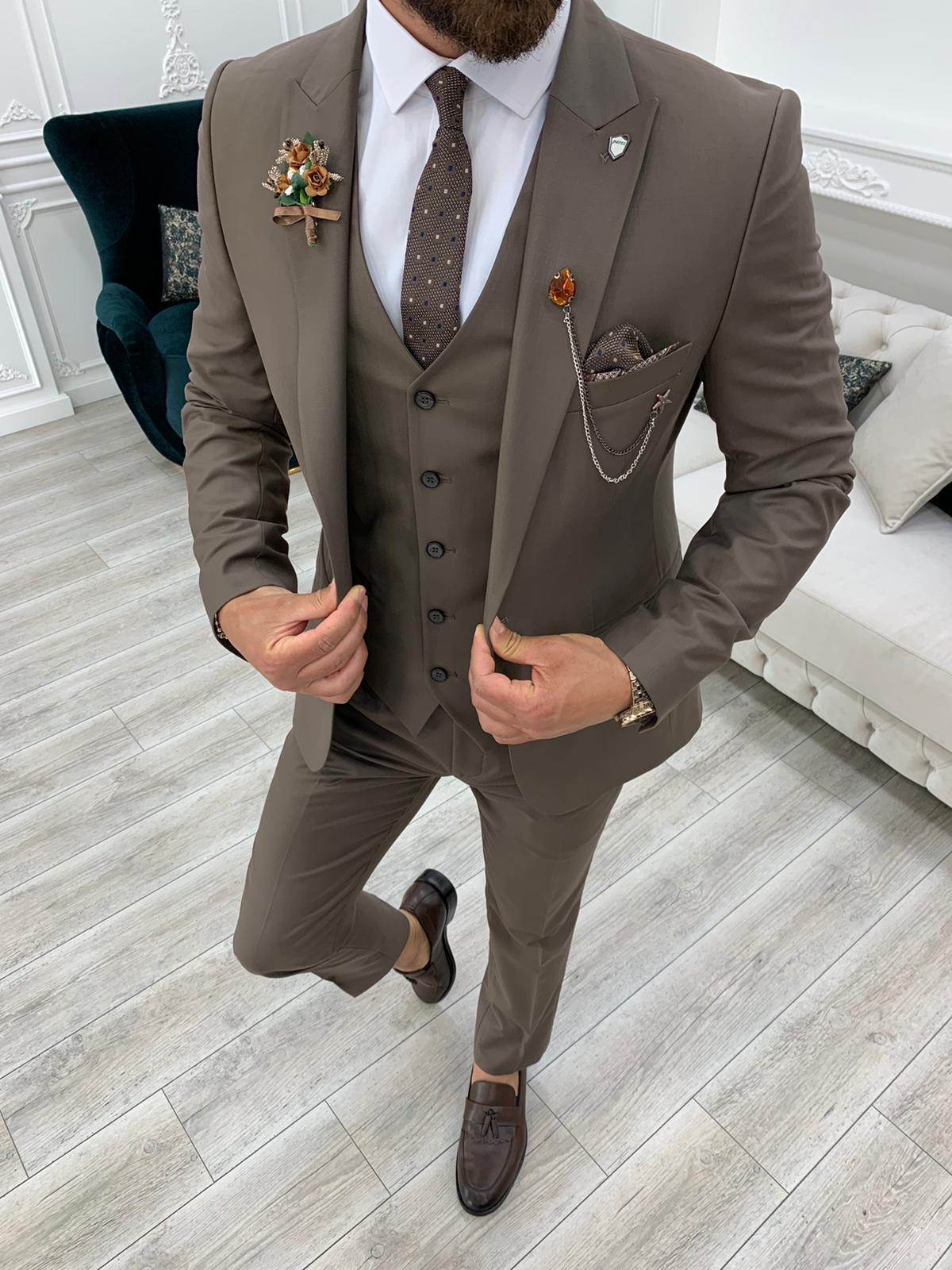 Giacca da uomo slim fit, gilet, pantaloni - Milk Coffee