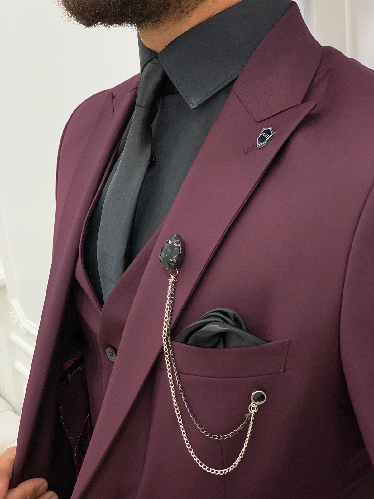 Pantaloni da giacca e gilet da abito slim fit da uomo - Rosso bordeaux