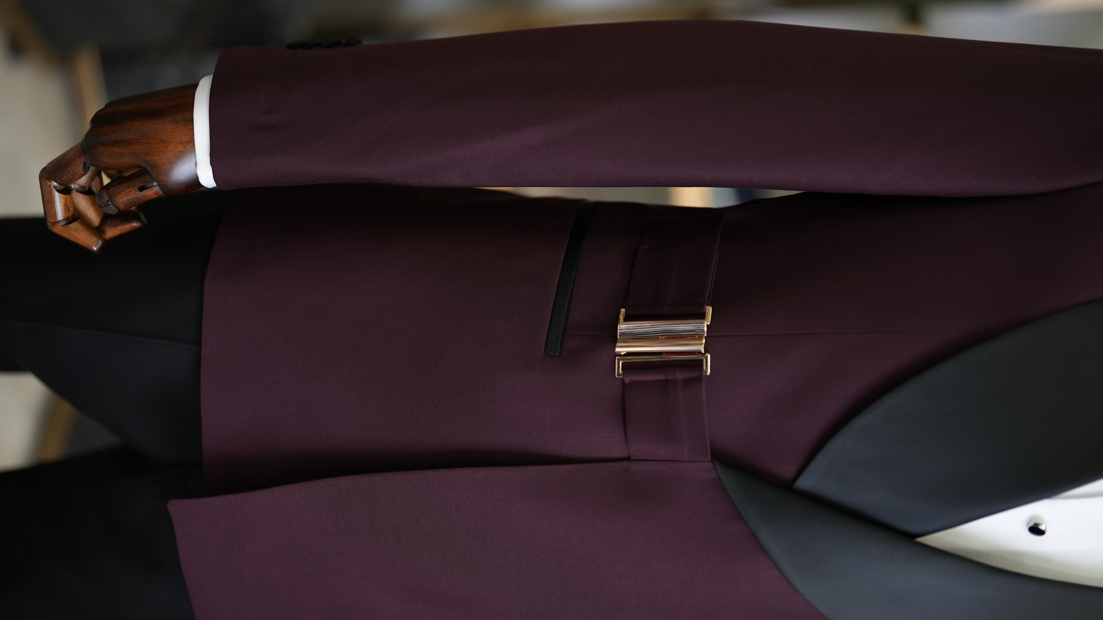 Erkek Tokalı Kruvaze Damatlık Slim fit İtalyan Stil Ceket Pantolon Papyon-Bordo