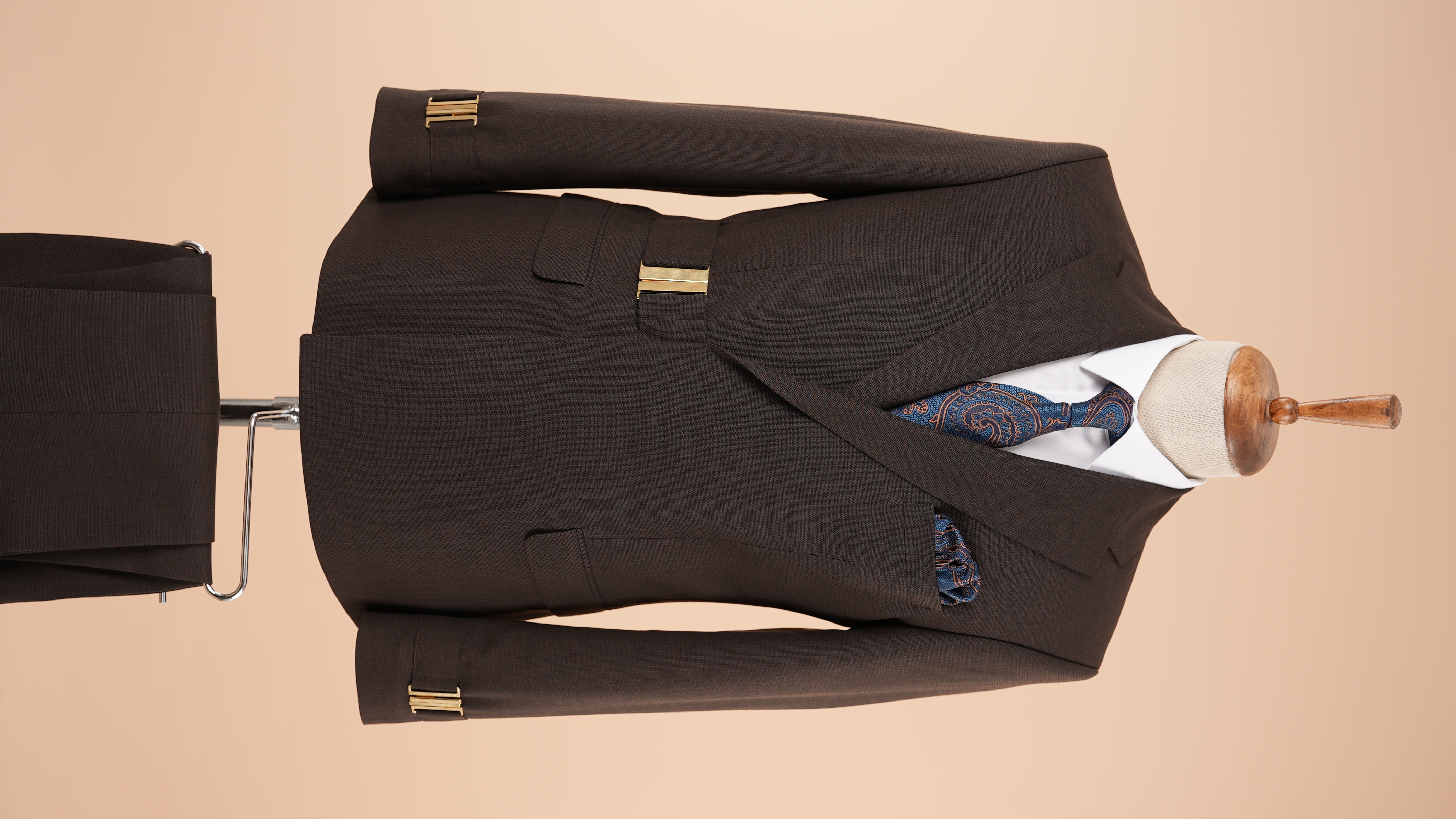 Pantaloni da giacca slim fit stile italiano con fibbia doppiopetto da uomo - Marrone amaro