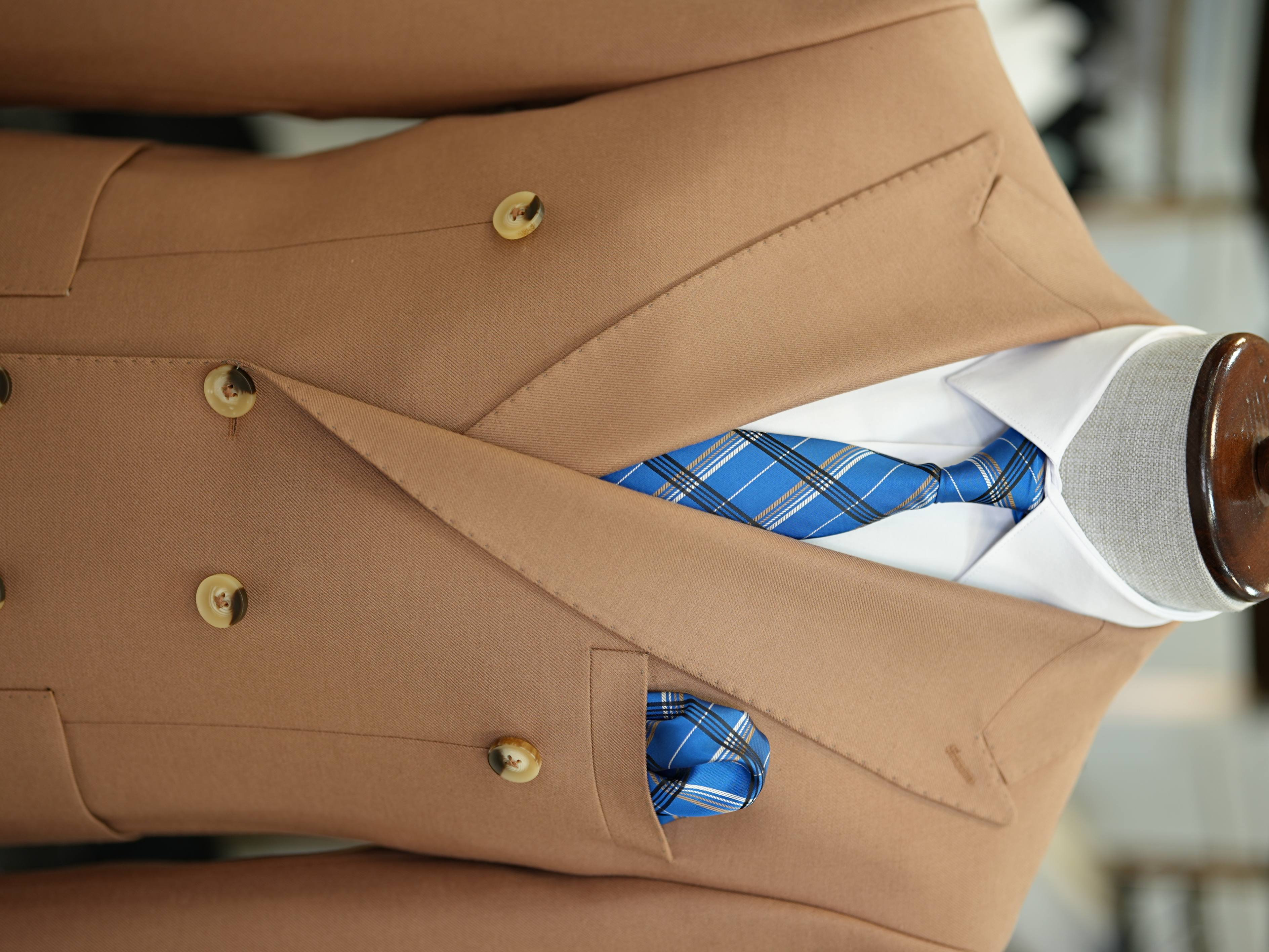 Pantaloni da giacca da abito stile italiano slim fit semifoderati da uomo - Marrone chiaro