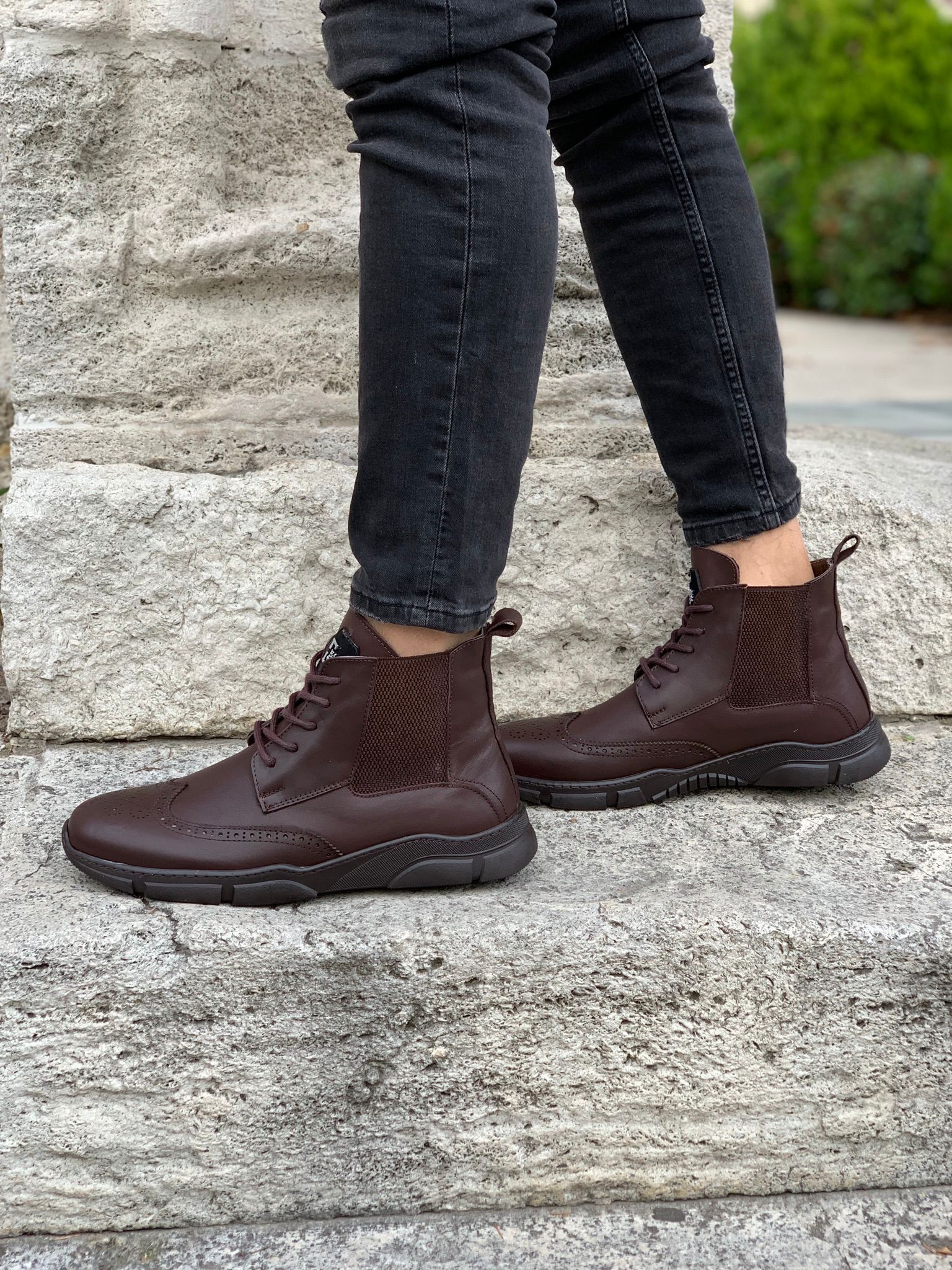 Hakiki Deri Bağcıklı Bot-Acı Kahve