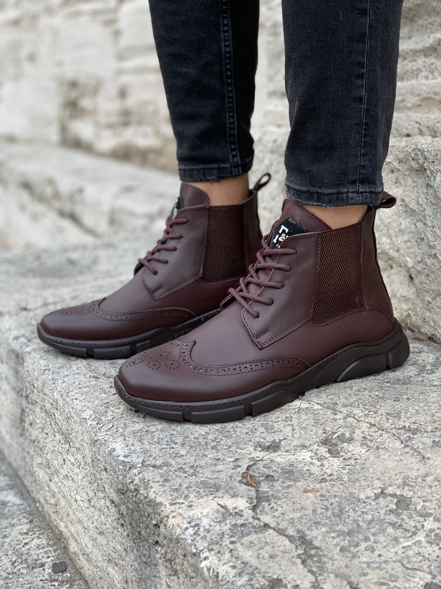 Hakiki Deri Bağcıklı Bot-Acı Kahve