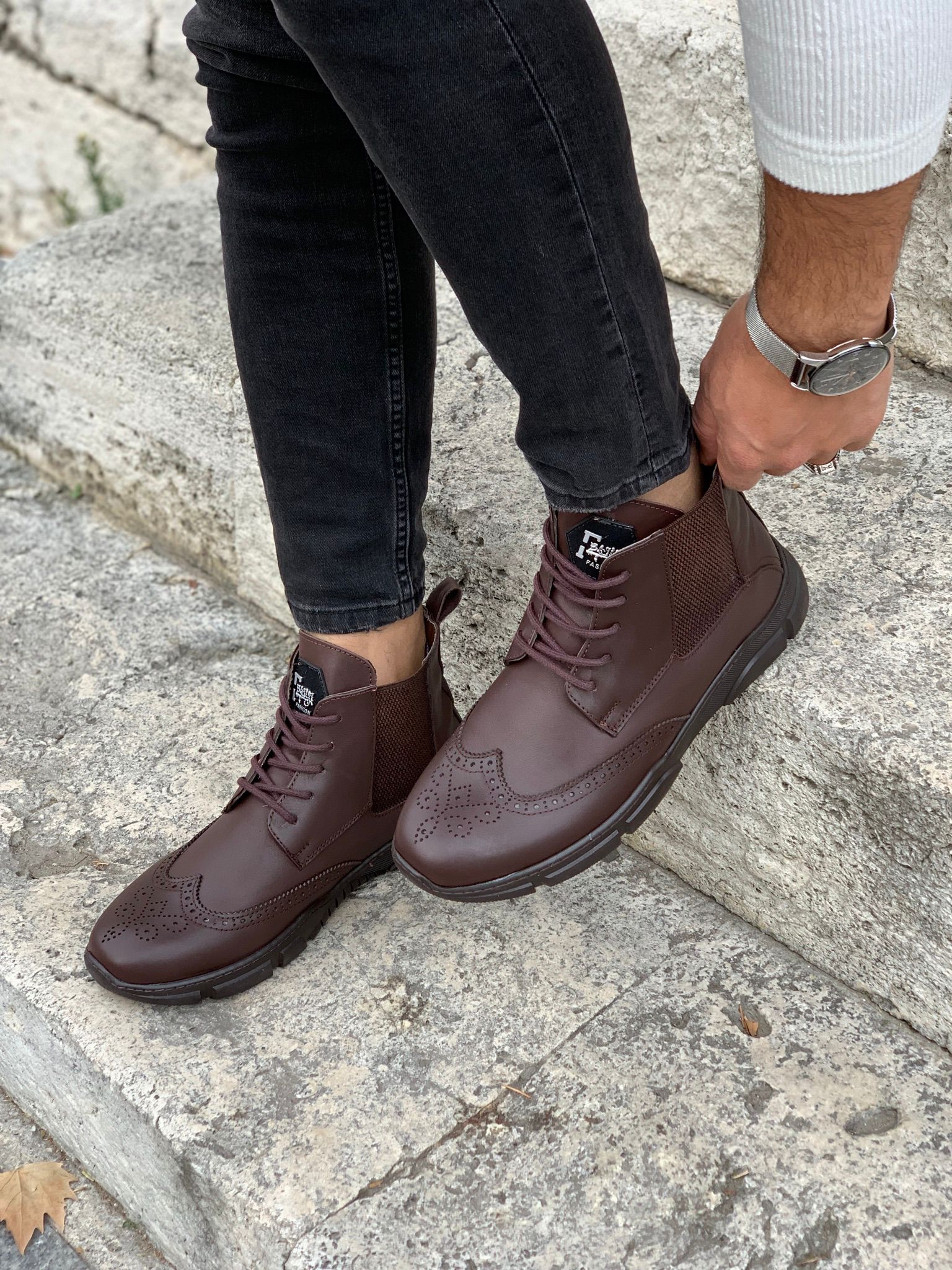 Hakiki Deri Bağcıklı Bot-Acı Kahve