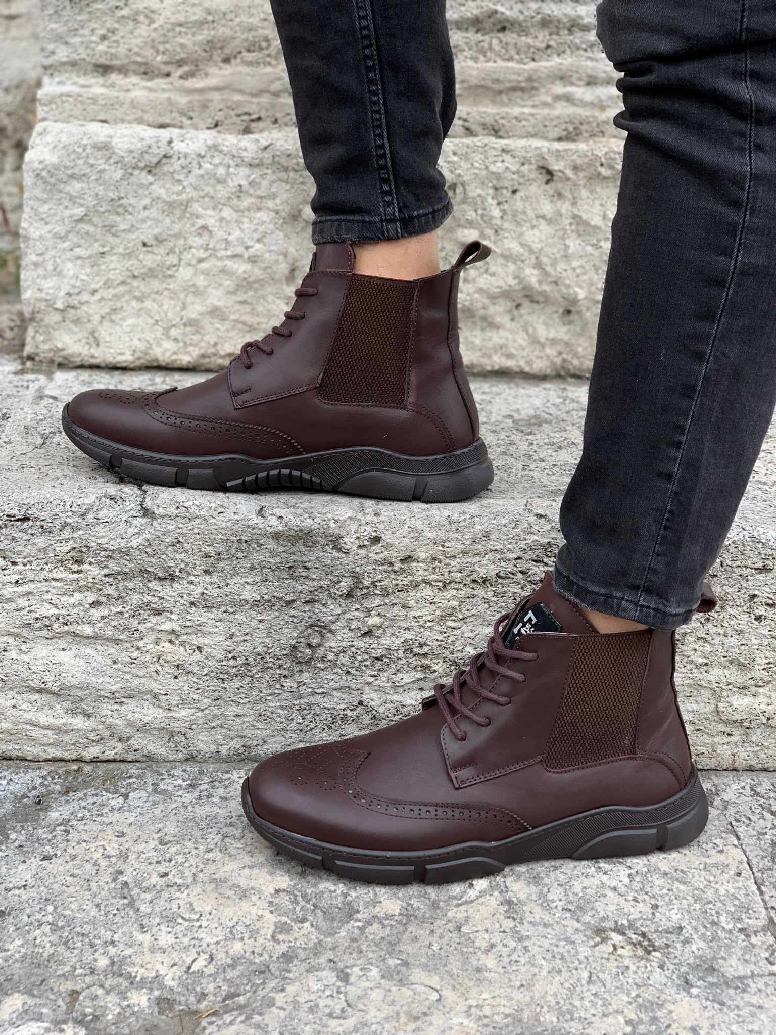 Hakiki Deri Bağcıklı Bot-Acı Kahve