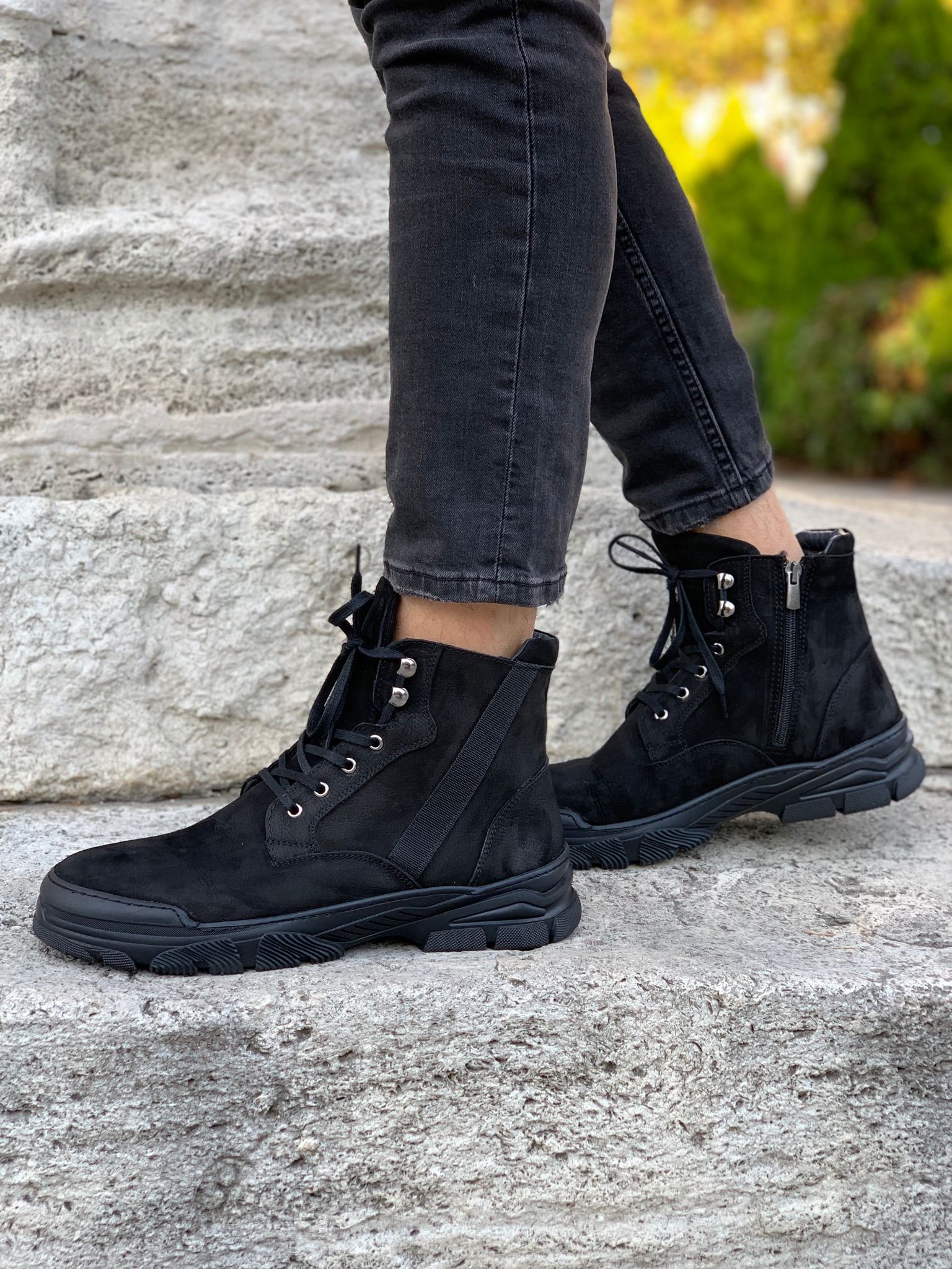 HAKİKİ DERİ BAĞCIKLI BOT-Siyah