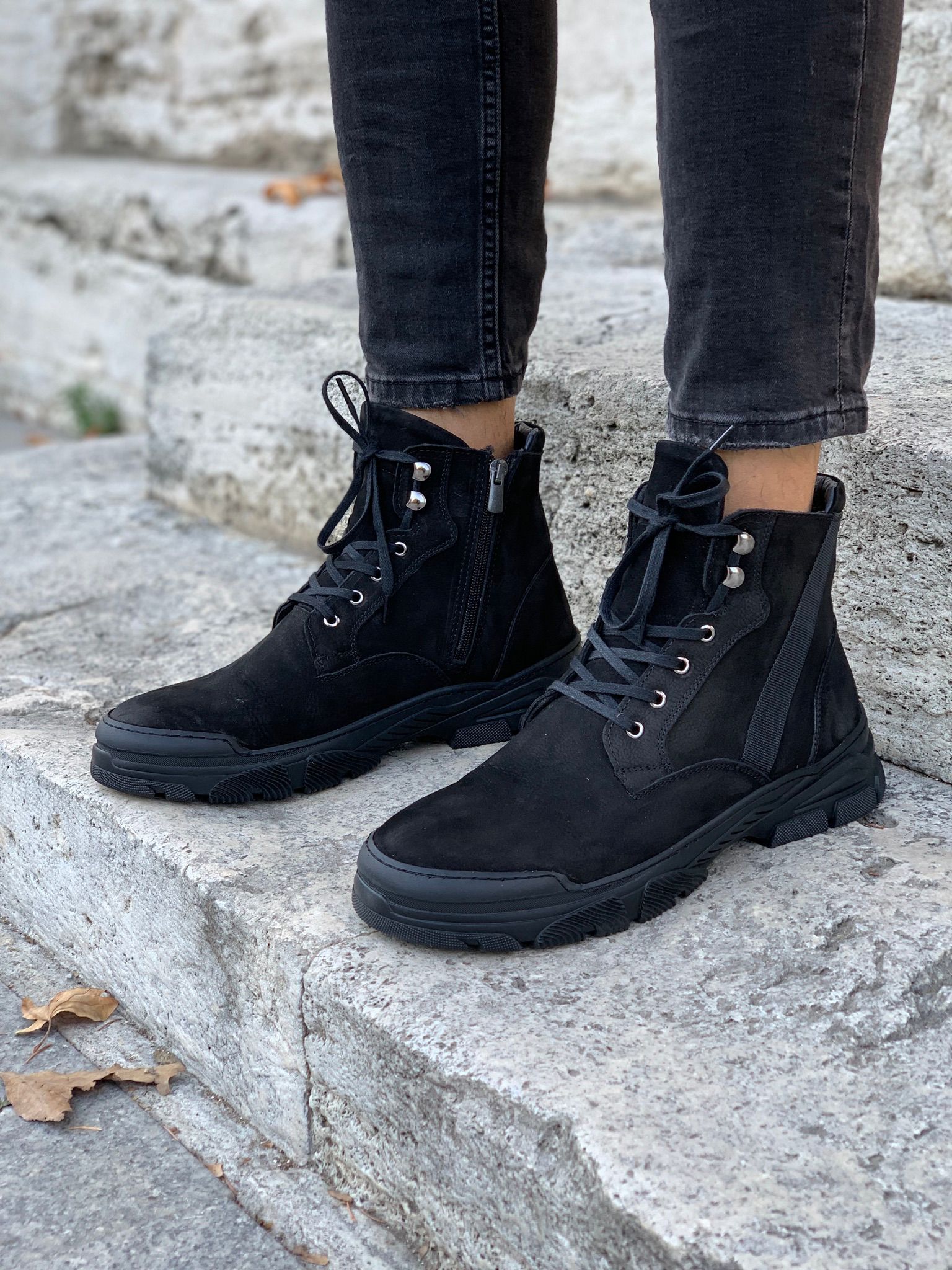 HAKİKİ DERİ BAĞCIKLI BOT-Siyah