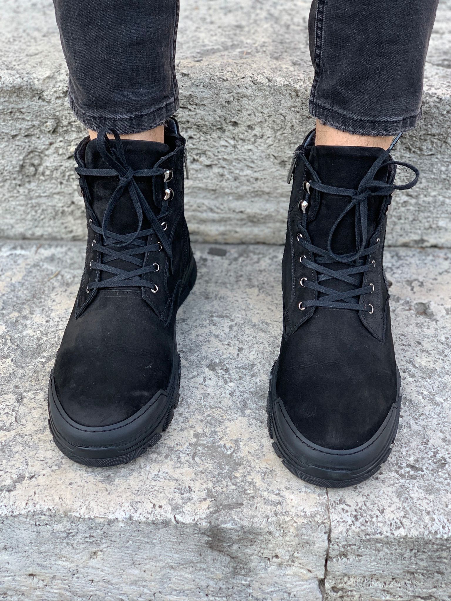 HAKİKİ DERİ BAĞCIKLI BOT-Siyah