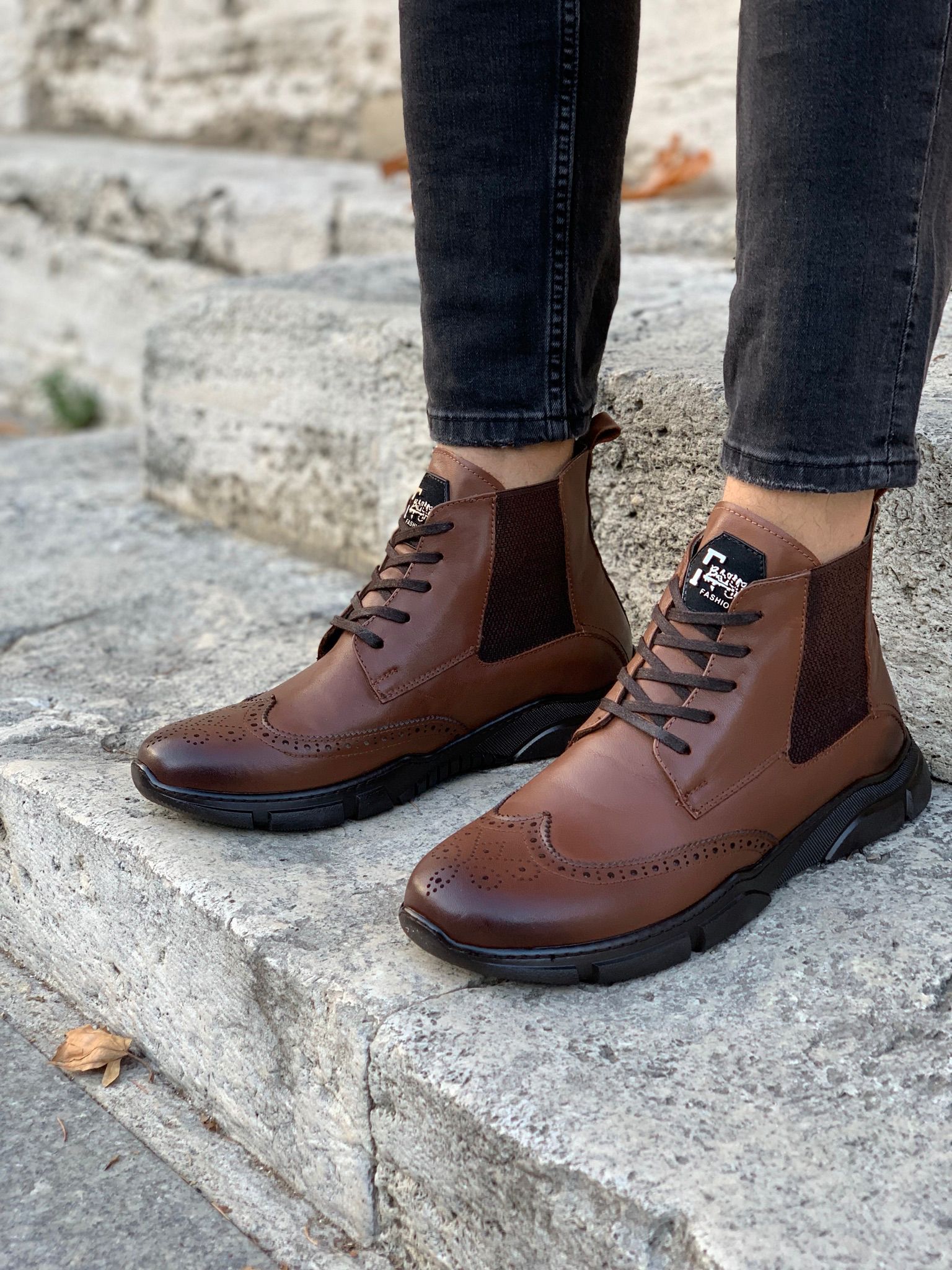 Hakiki Deri Bağcıklı Bot-Taba