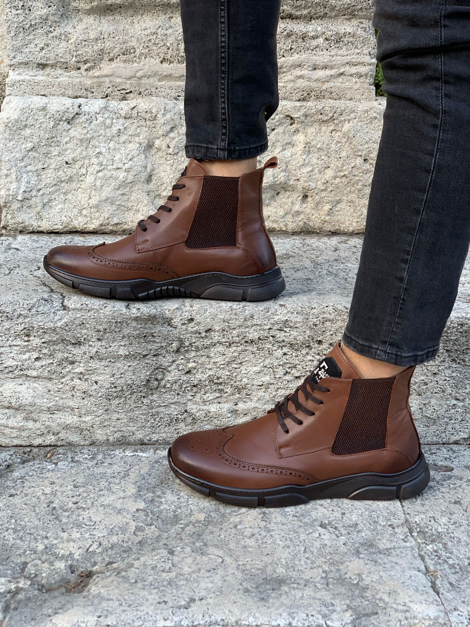 Hakiki Deri Bağcıklı Bot-Taba