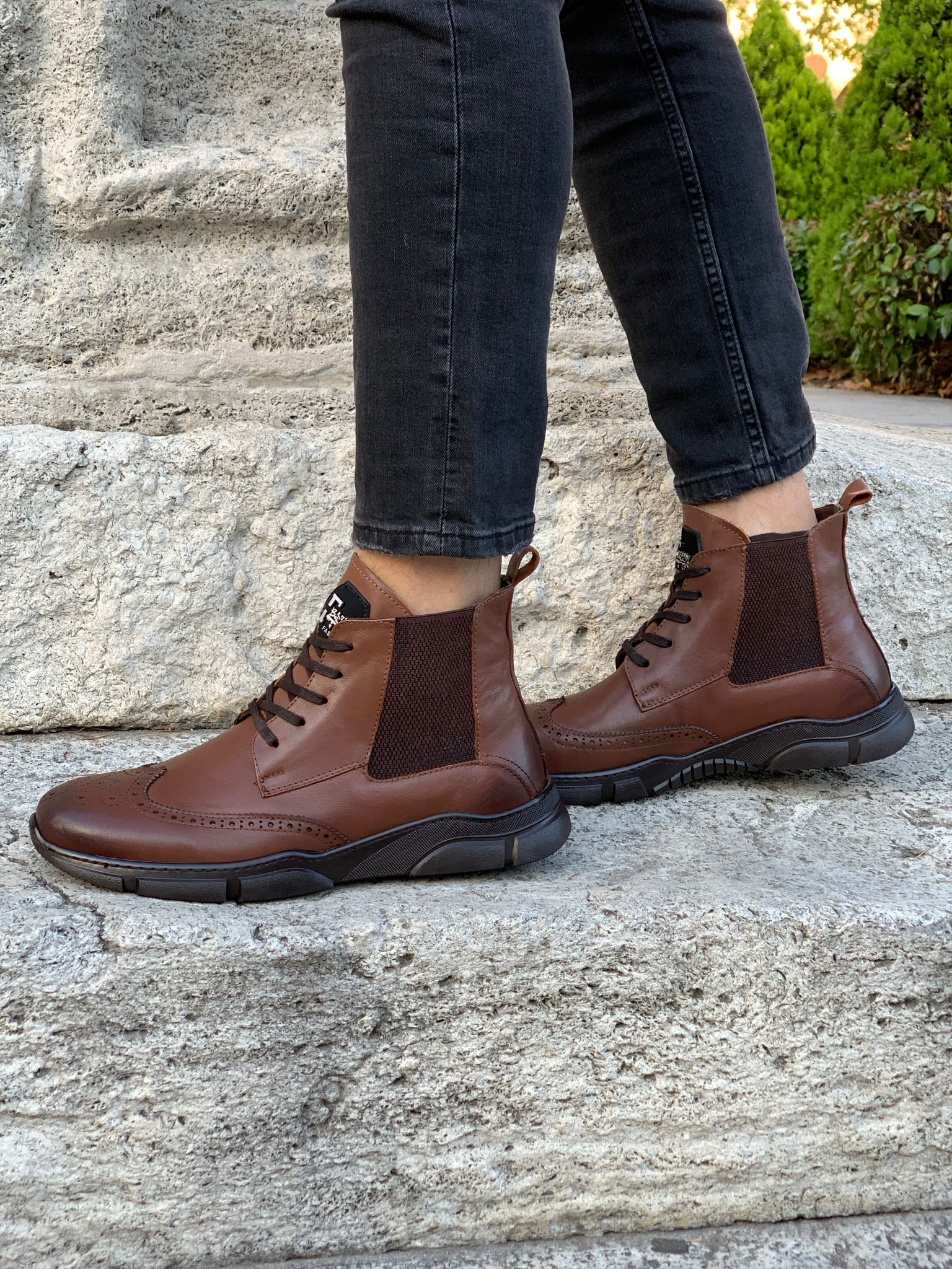 Hakiki Deri Bağcıklı Bot-Taba