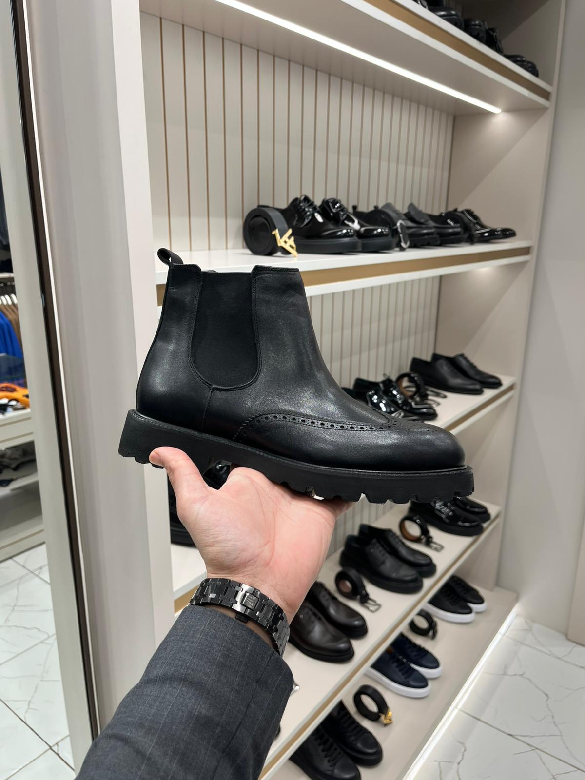 Hakiki Deri Bağcıklı Erkek Bot - Siyah