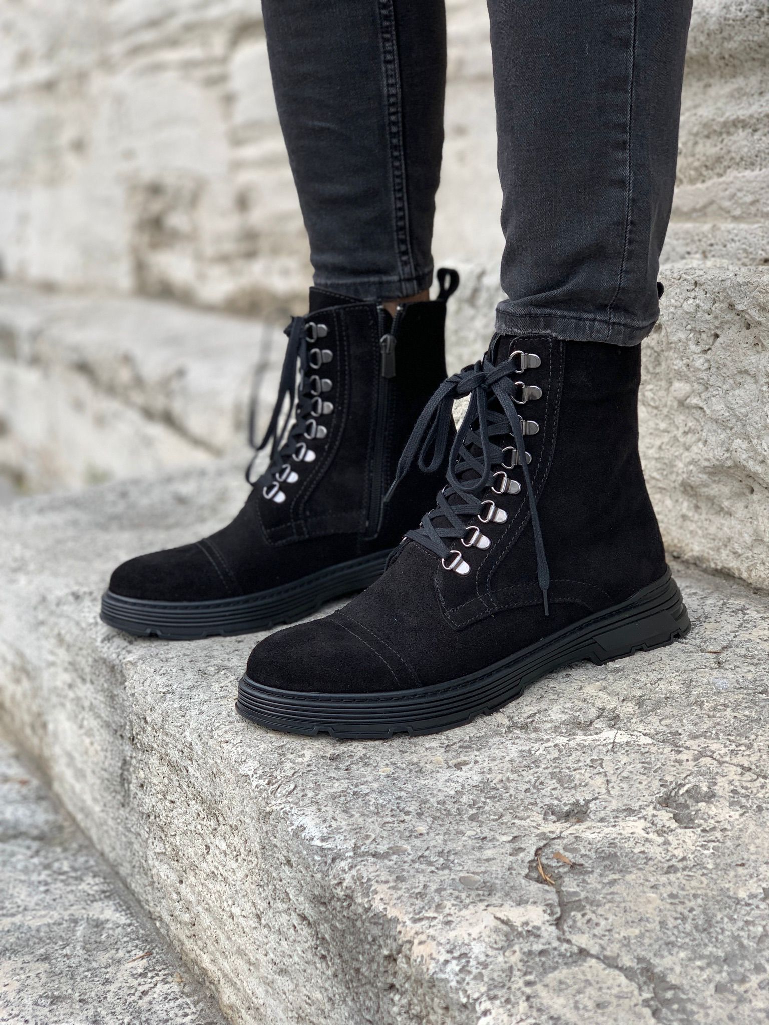 İç Dış Naturel Kışlık Hakiki Deri Bot-Süet Siyah