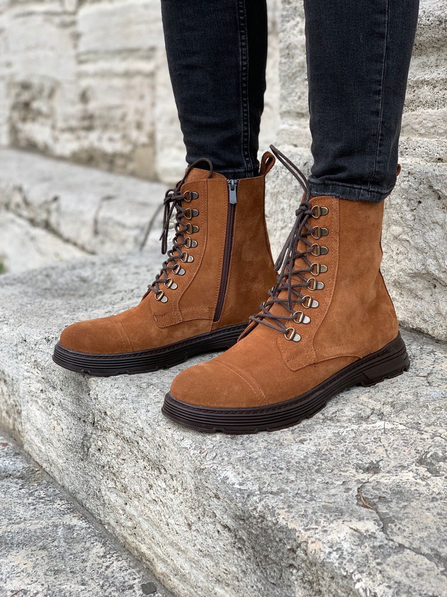 İç Dış Naturel Kışlık Hakiki Deri Bot-Süet Taba